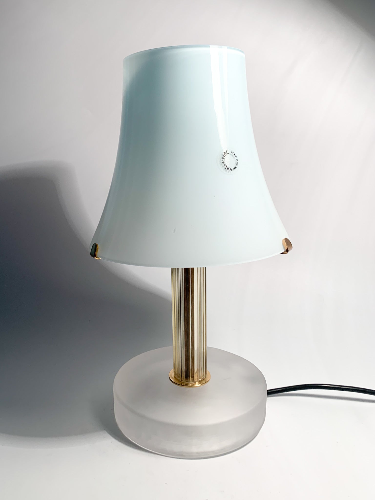 Table lamp in blue Murano glass and golden stem by Nason from the 80s