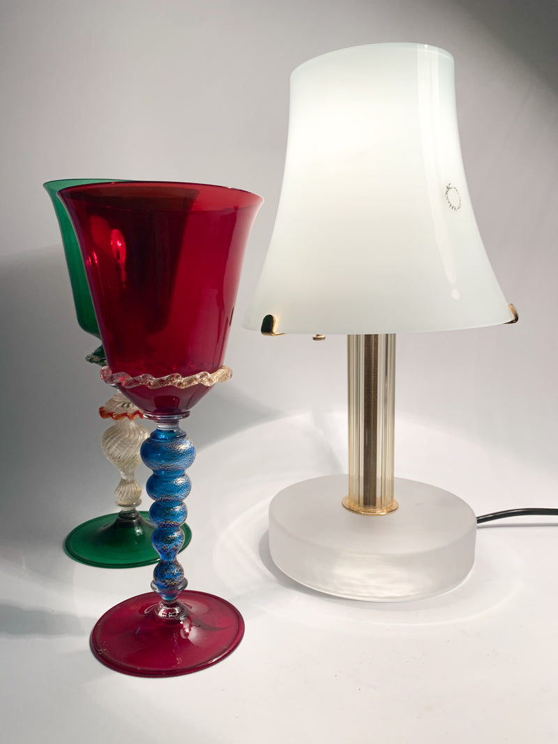 Table lamp in blue Murano glass and golden stem by Nason from the 80s