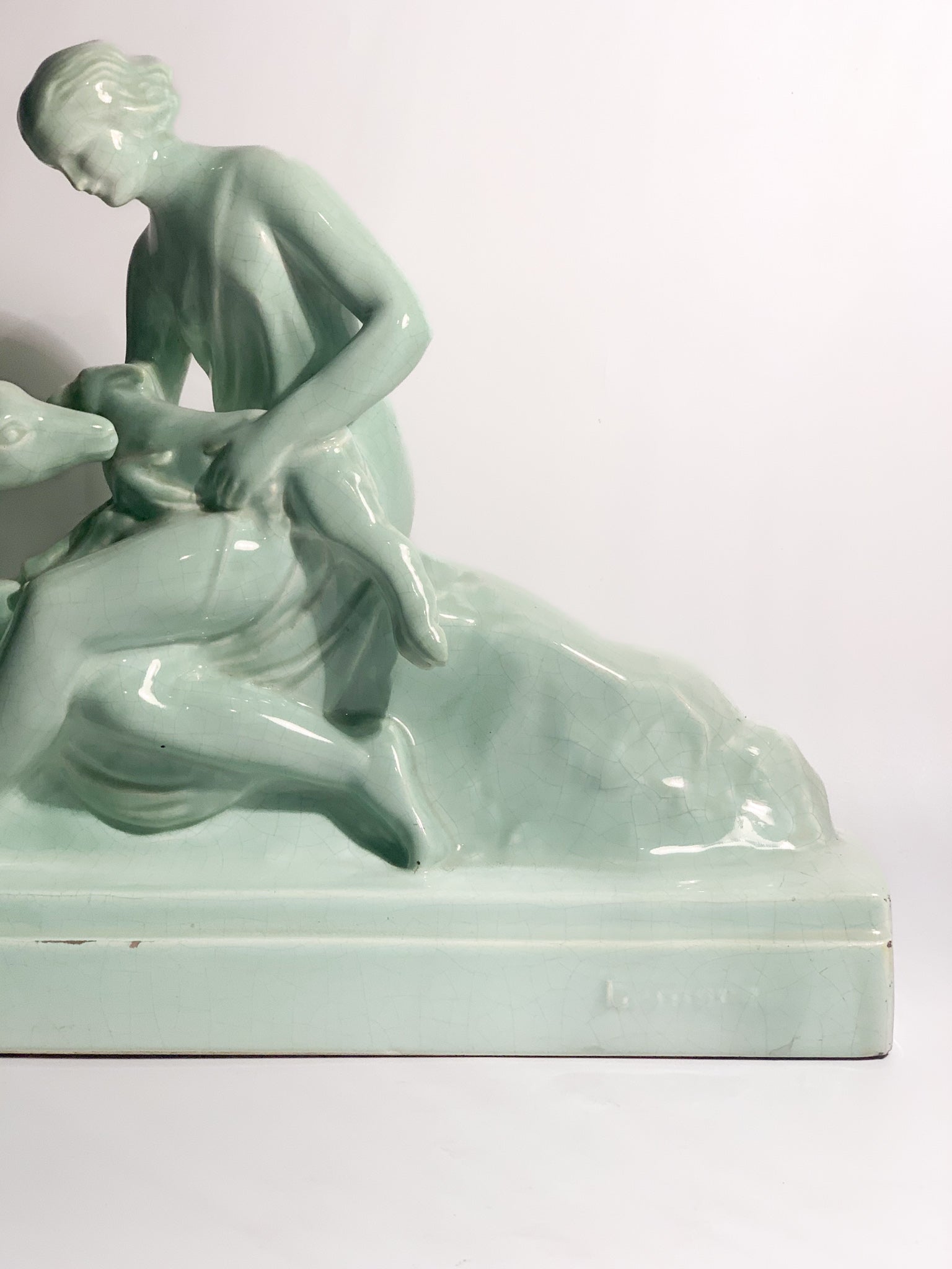 French Ceramic Sculpture of Diana with Fauna from the 1940s