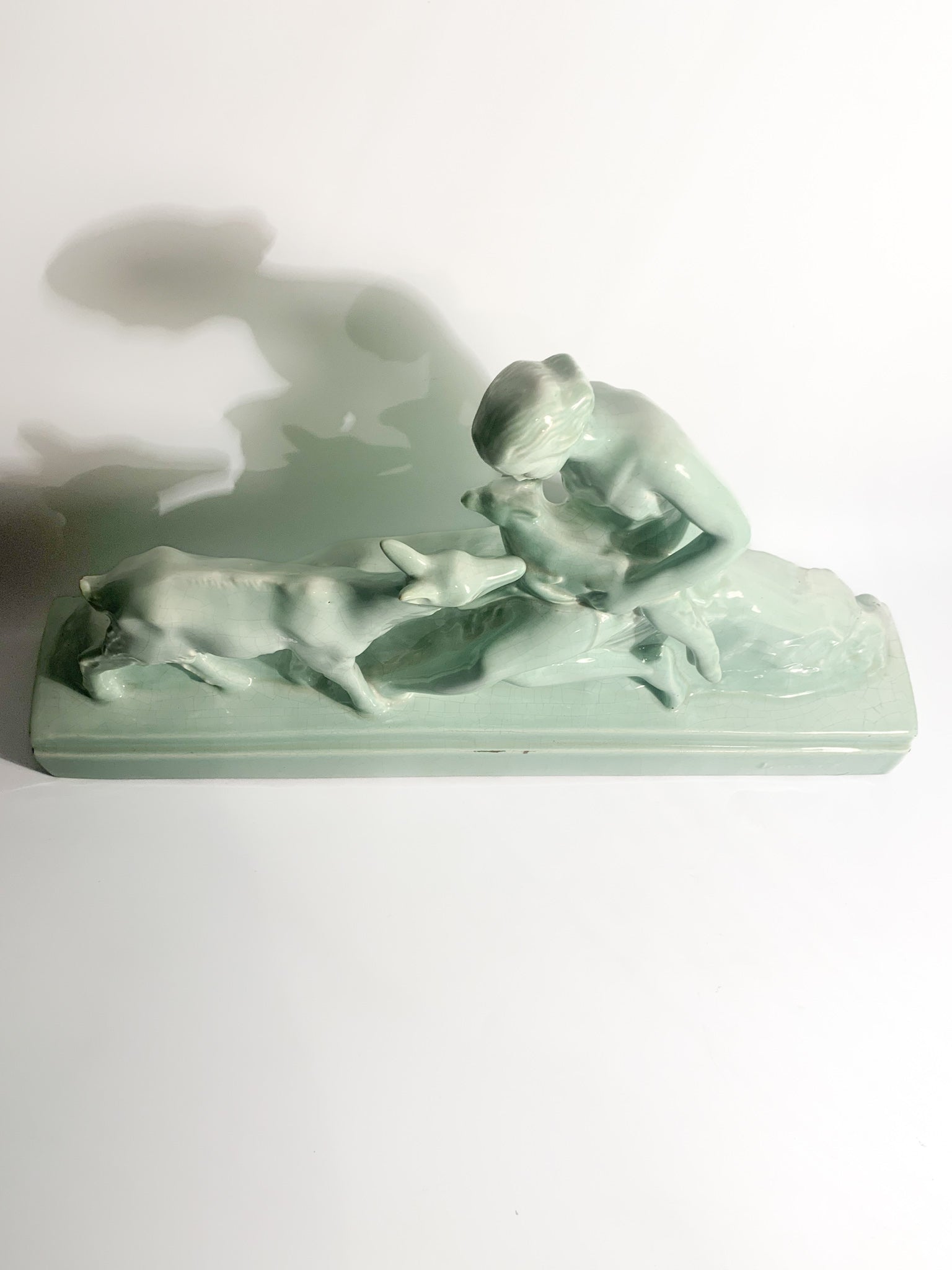 French Ceramic Sculpture of Diana with Fauna from the 1940s