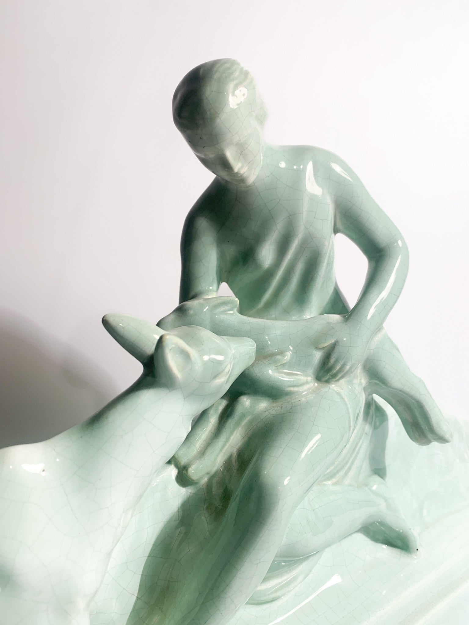 French Ceramic Sculpture of Diana with Fauna from the 1940s