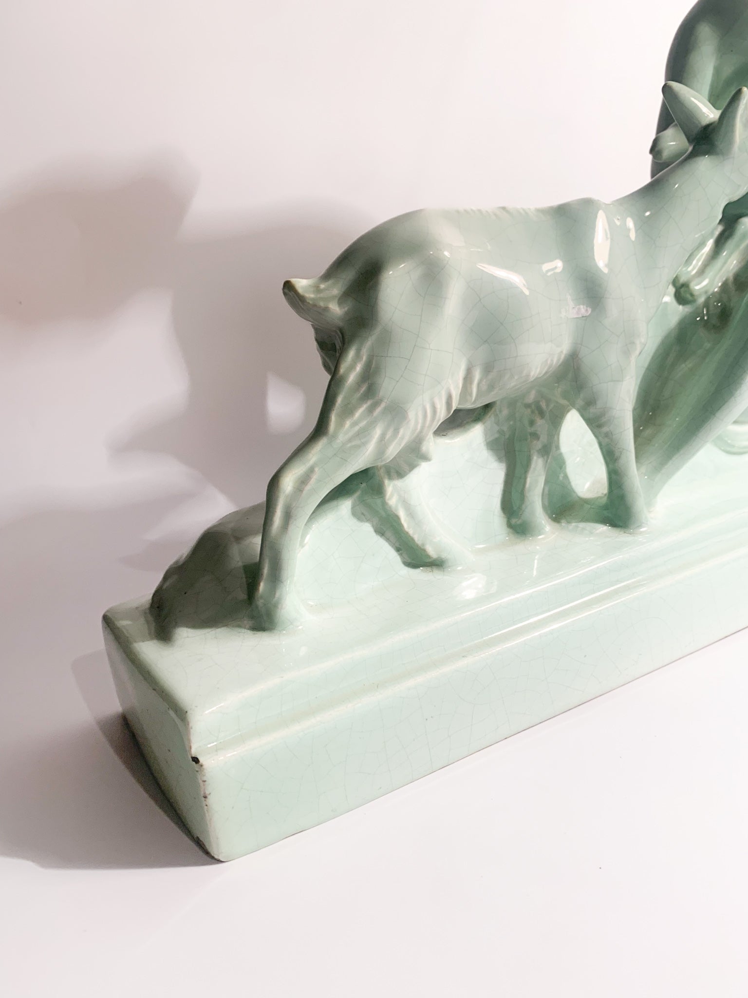 French Ceramic Sculpture of Diana with Fauna from the 1940s