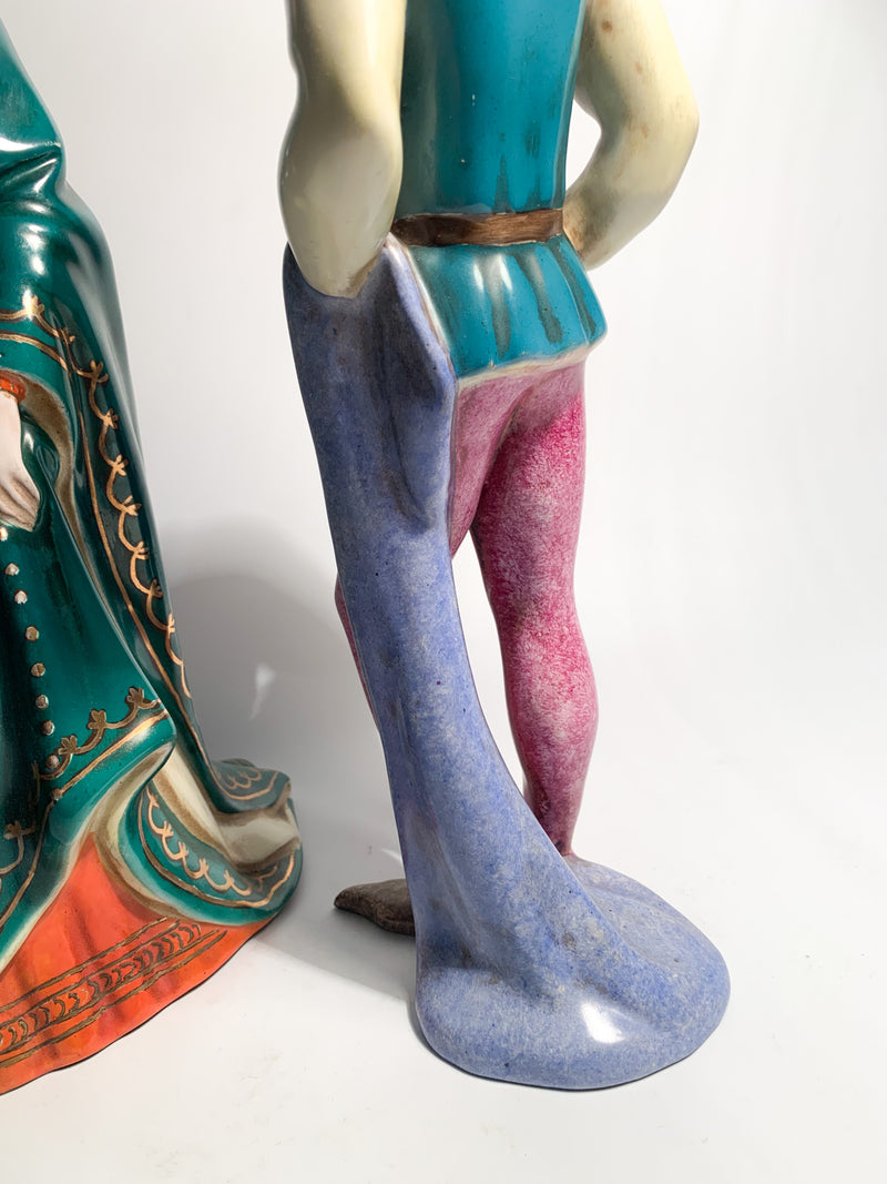 Pair of figurines of a lady and a gentleman in ceramic by Zaccagnini from the 1940s