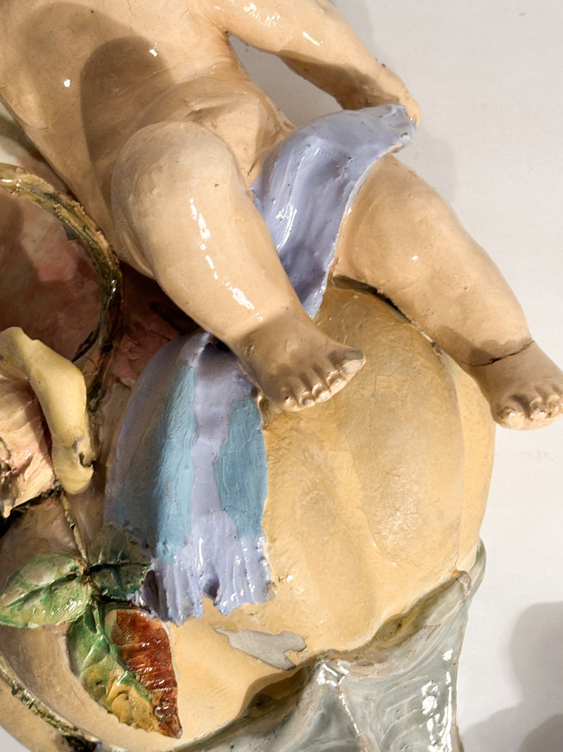 Mensola da Parete in Ceramica con Putto e Conchiglia XIX Secolo