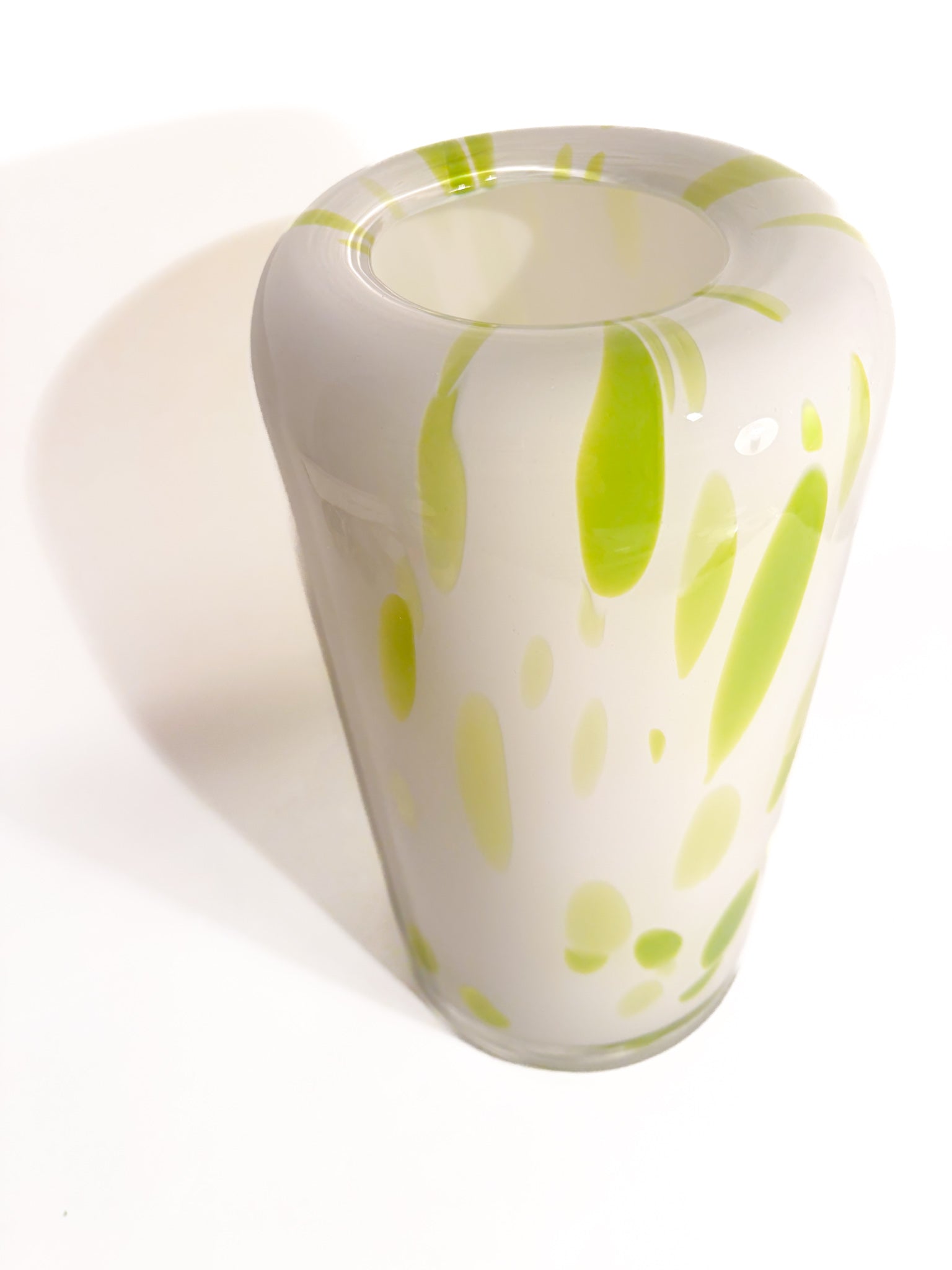 Vaso In Vetro di Murano Bianco e Verde Lime Anni 90