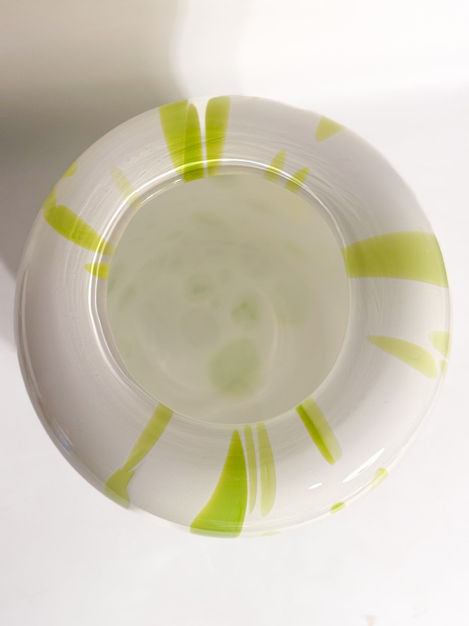 Vaso In Vetro di Murano Bianco e Verde Lime Anni 90