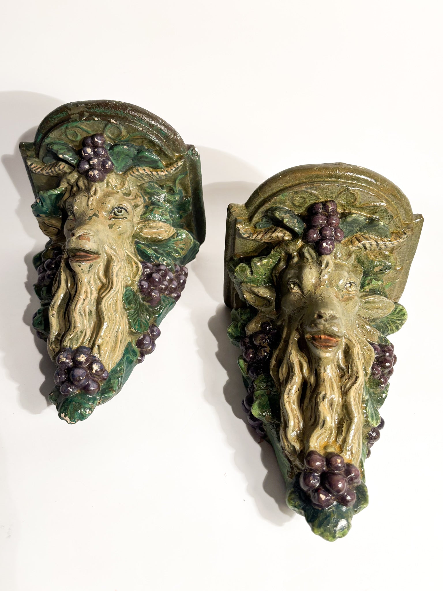 Pair of Wall Shelves in Plaster with Goat or Ram Early Twentieth Century