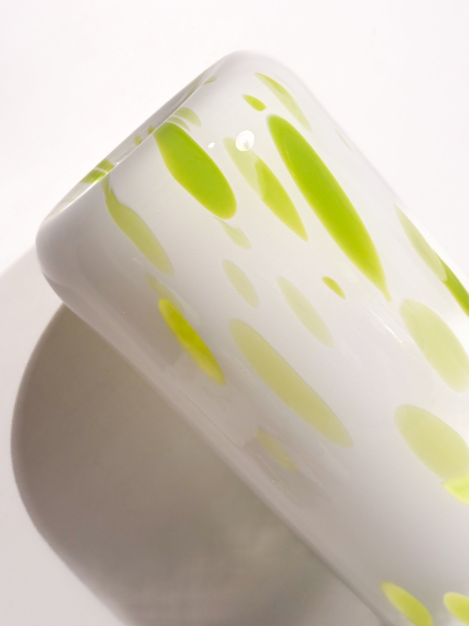 Vaso In Vetro di Murano Bianco e Verde Lime Anni 90