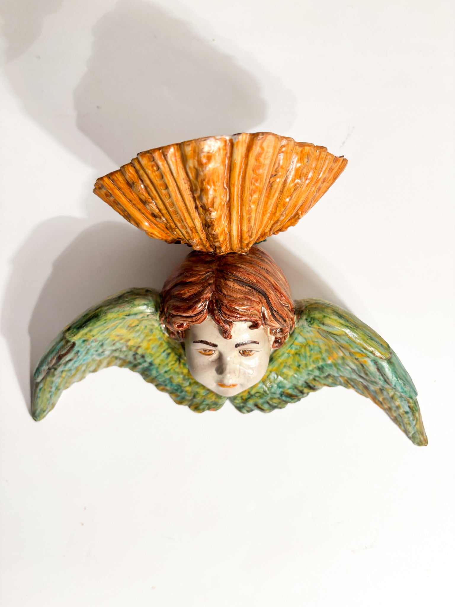 Wall Vase in Italian Ceramic with Early Twentieth Century Angel