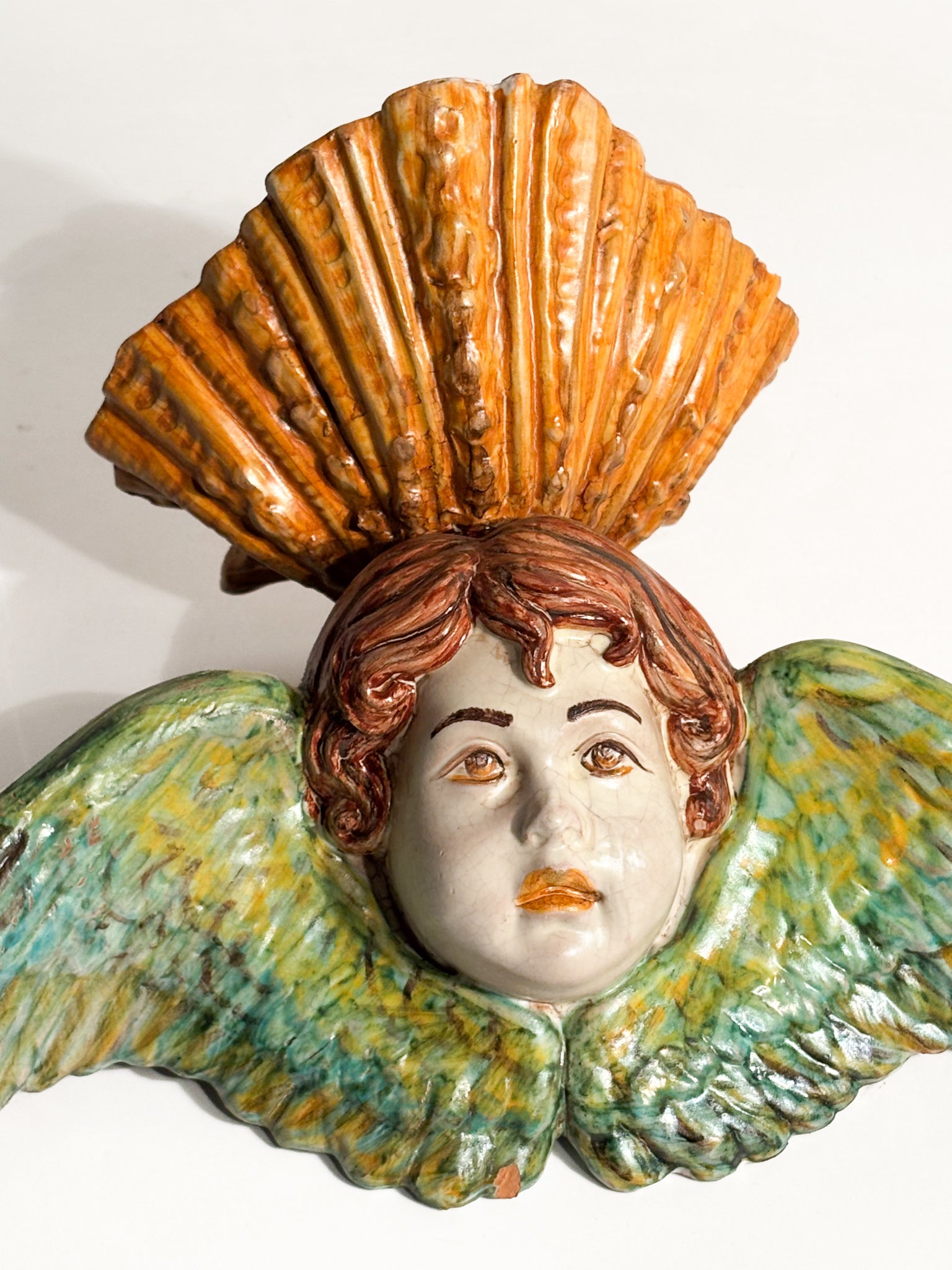 Wall Vase in Italian Ceramic with Early Twentieth Century Angel