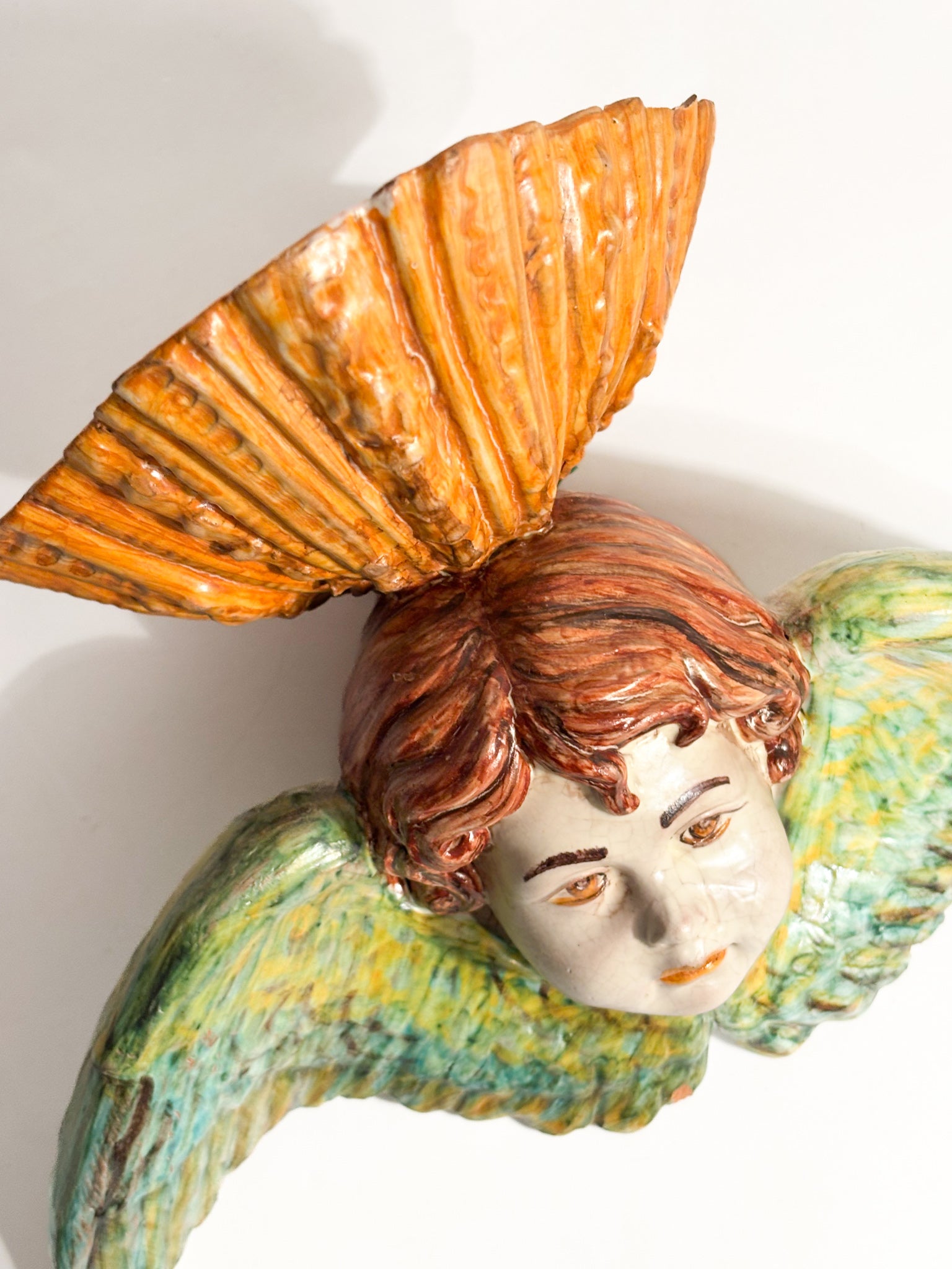 Wall Vase in Italian Ceramic with Early Twentieth Century Angel