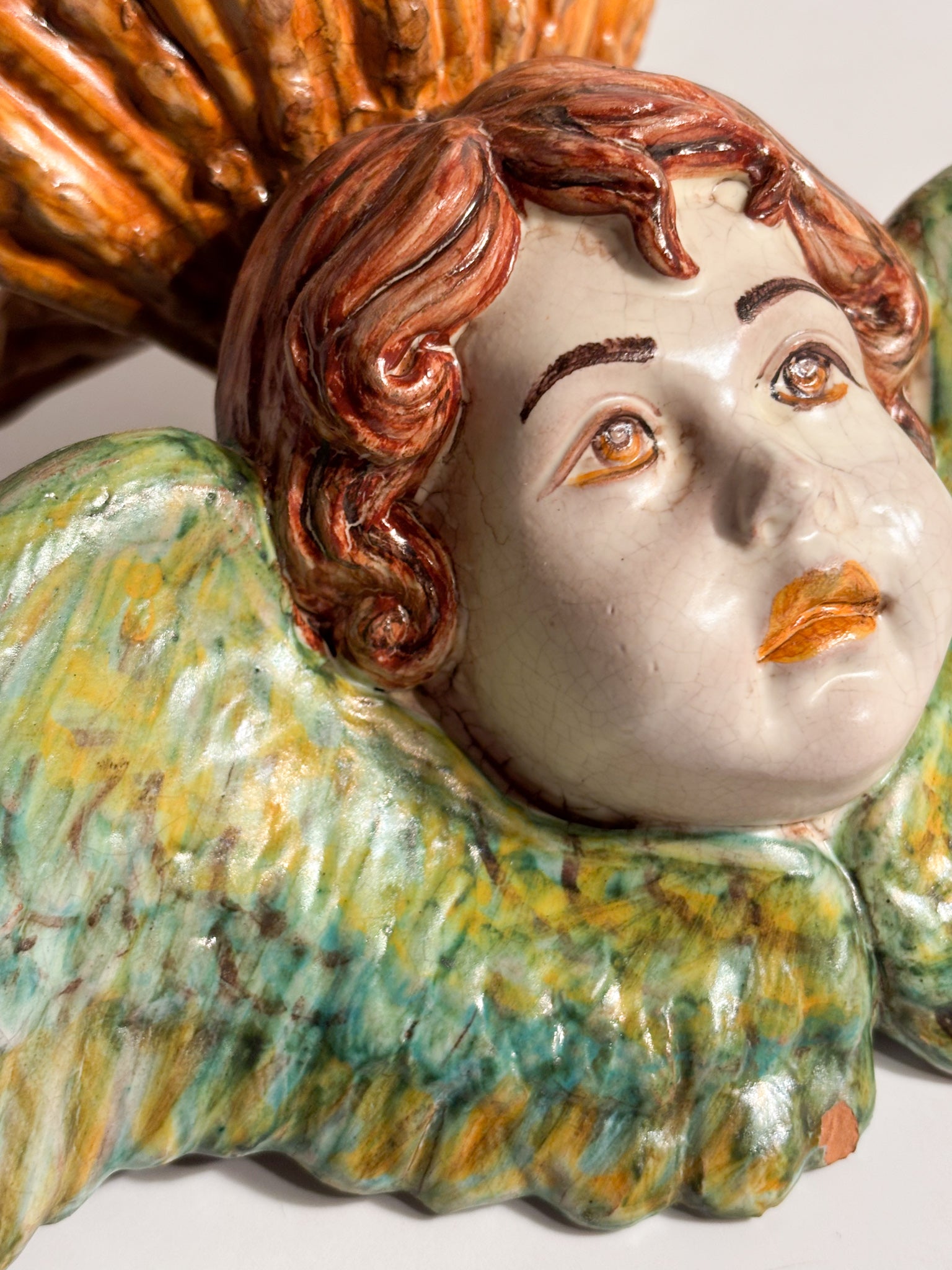 Wall Vase in Italian Ceramic with Early Twentieth Century Angel