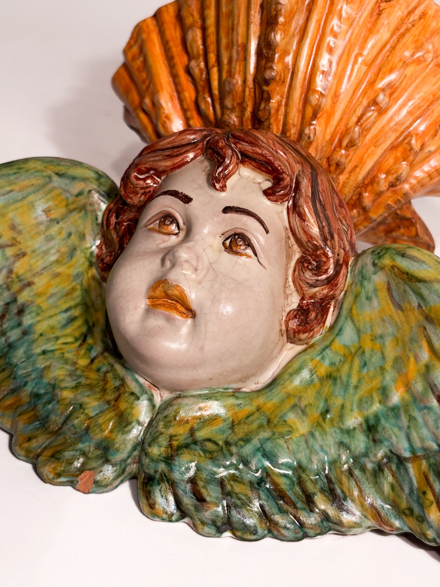 Wall Vase in Italian Ceramic with Early Twentieth Century Angel