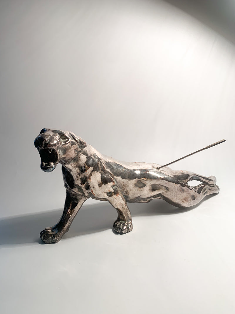 Sculpture of Wounded Panther in terracotta and Silver by Salvatore Cipolla 1950s