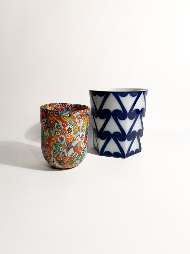 Vaso in Porcellana di Studio Linie per Rosenthal Bianco e Blu Anni 80