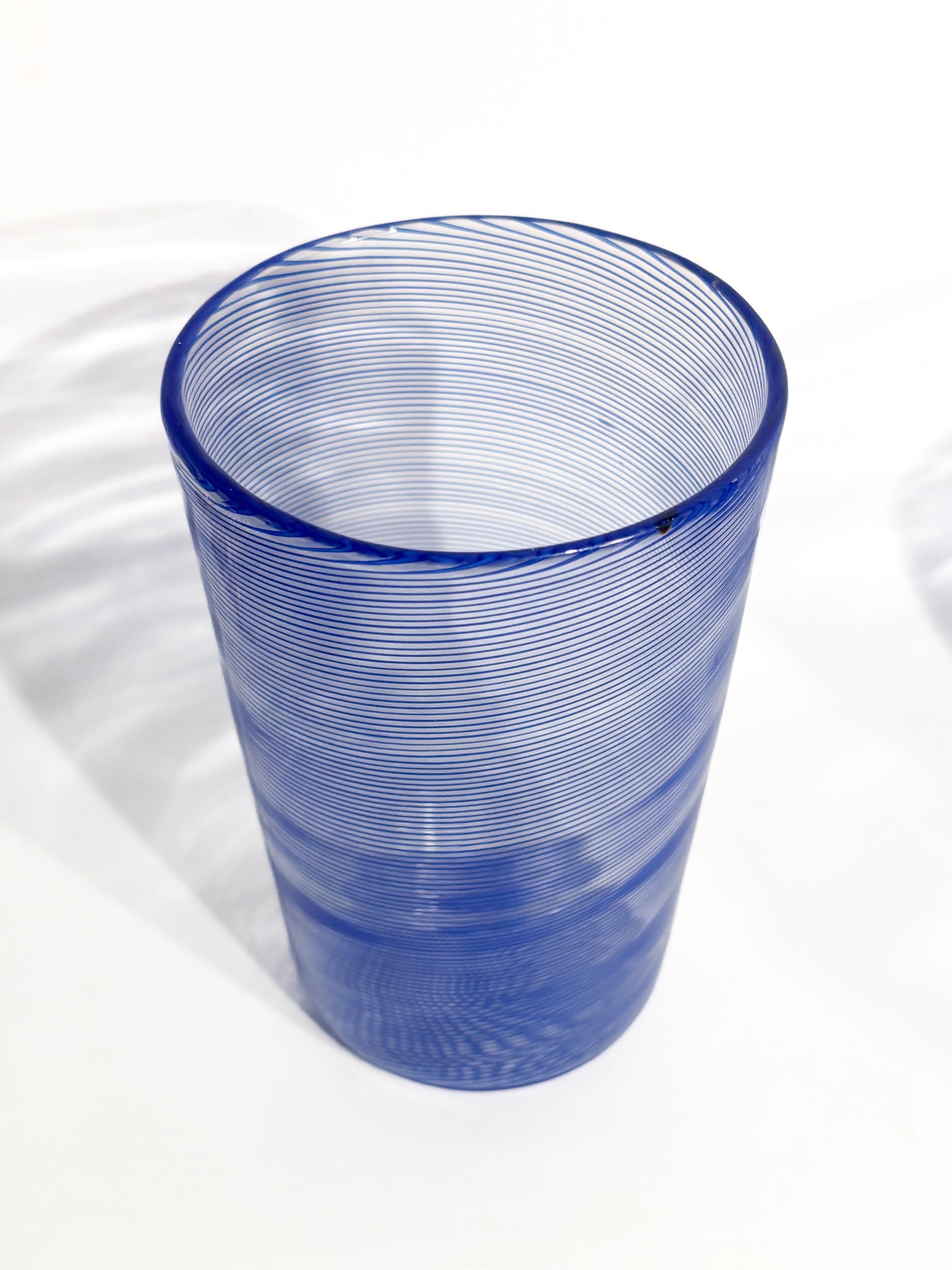 Set da Sei Bicchieri in Vetro di Murano Blu Lavorazione Filigrana Anni 70