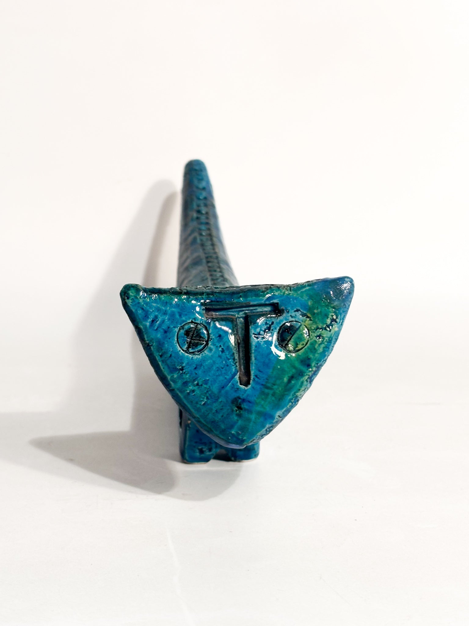 Scultura di Gatto in Ceramica 'Rimini Blu' di Aldo Londi per Bitossi Anni 70