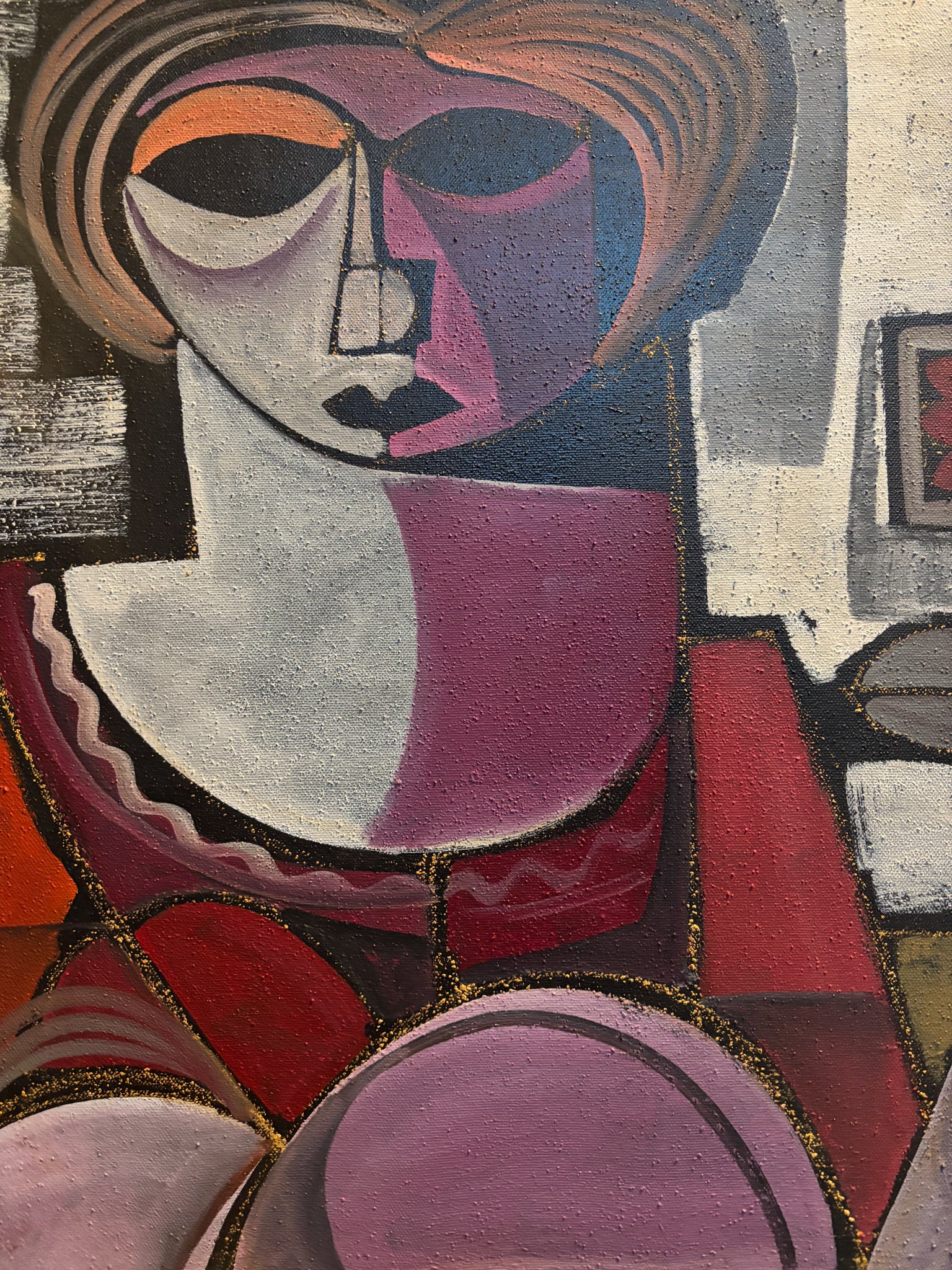 Dipinto 'Il Fiore Rosso', Vernice su Sabbia, di Vittorio Maria Di Carlo del 1973