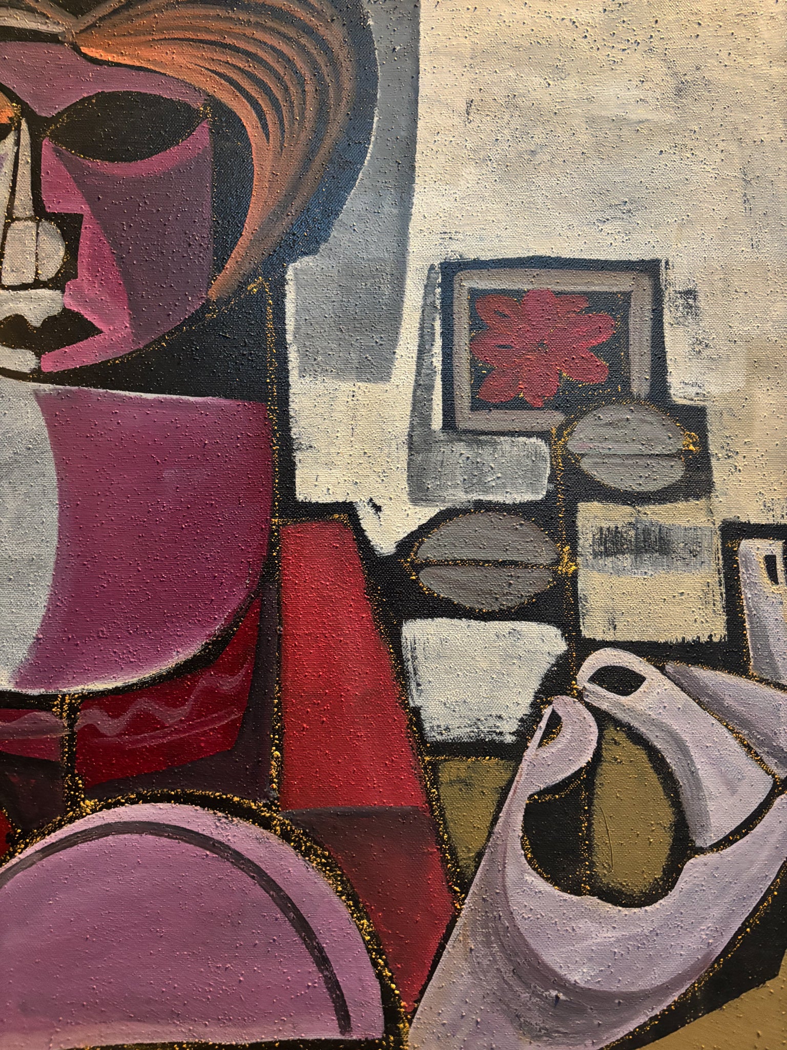 Dipinto 'Il Fiore Rosso', Vernice su Sabbia, di Vittorio Maria Di Carlo del 1973