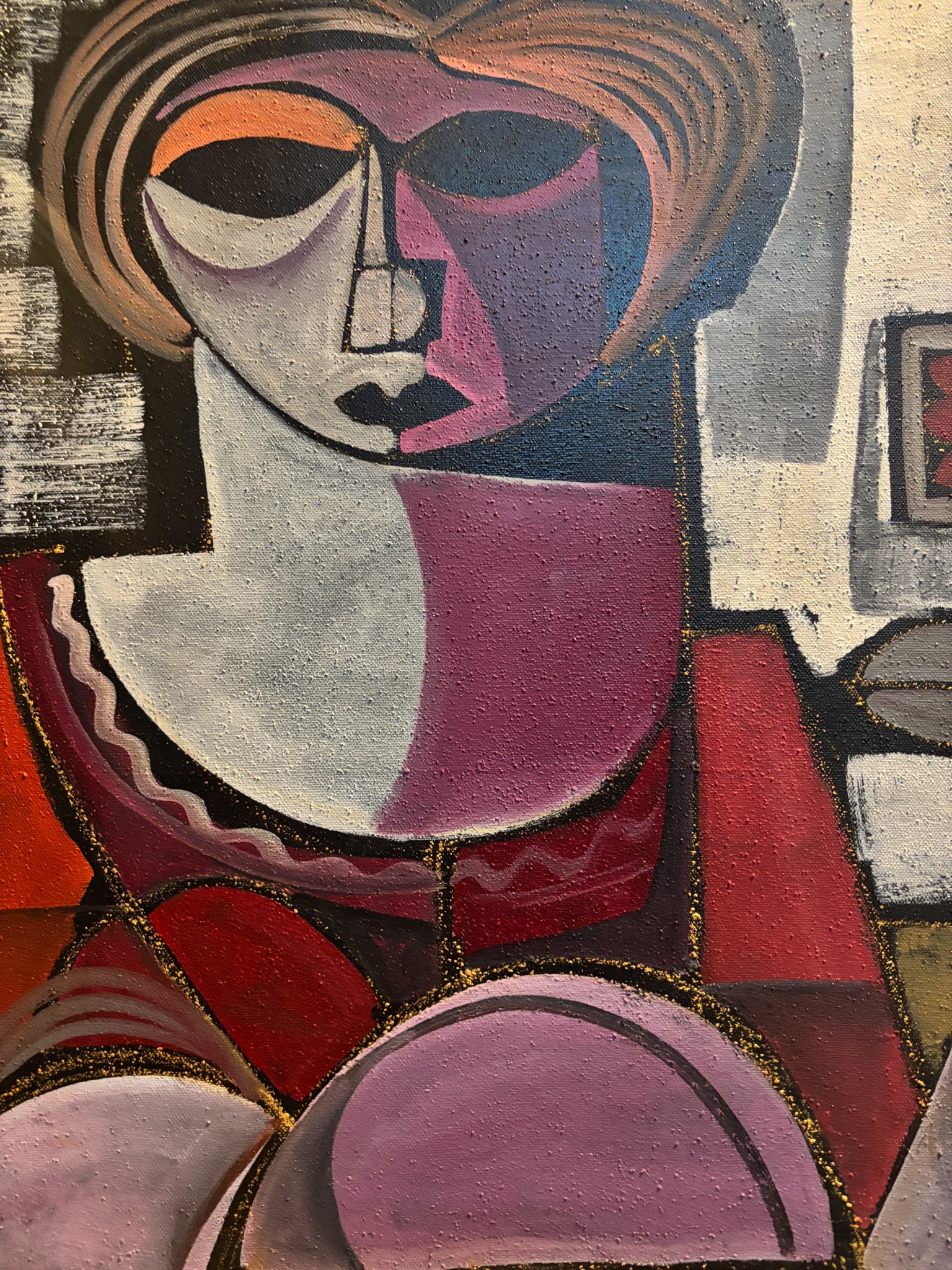 Dipinto 'Il Fiore Rosso', Vernice su Sabbia, di Vittorio Maria Di Carlo del 1973