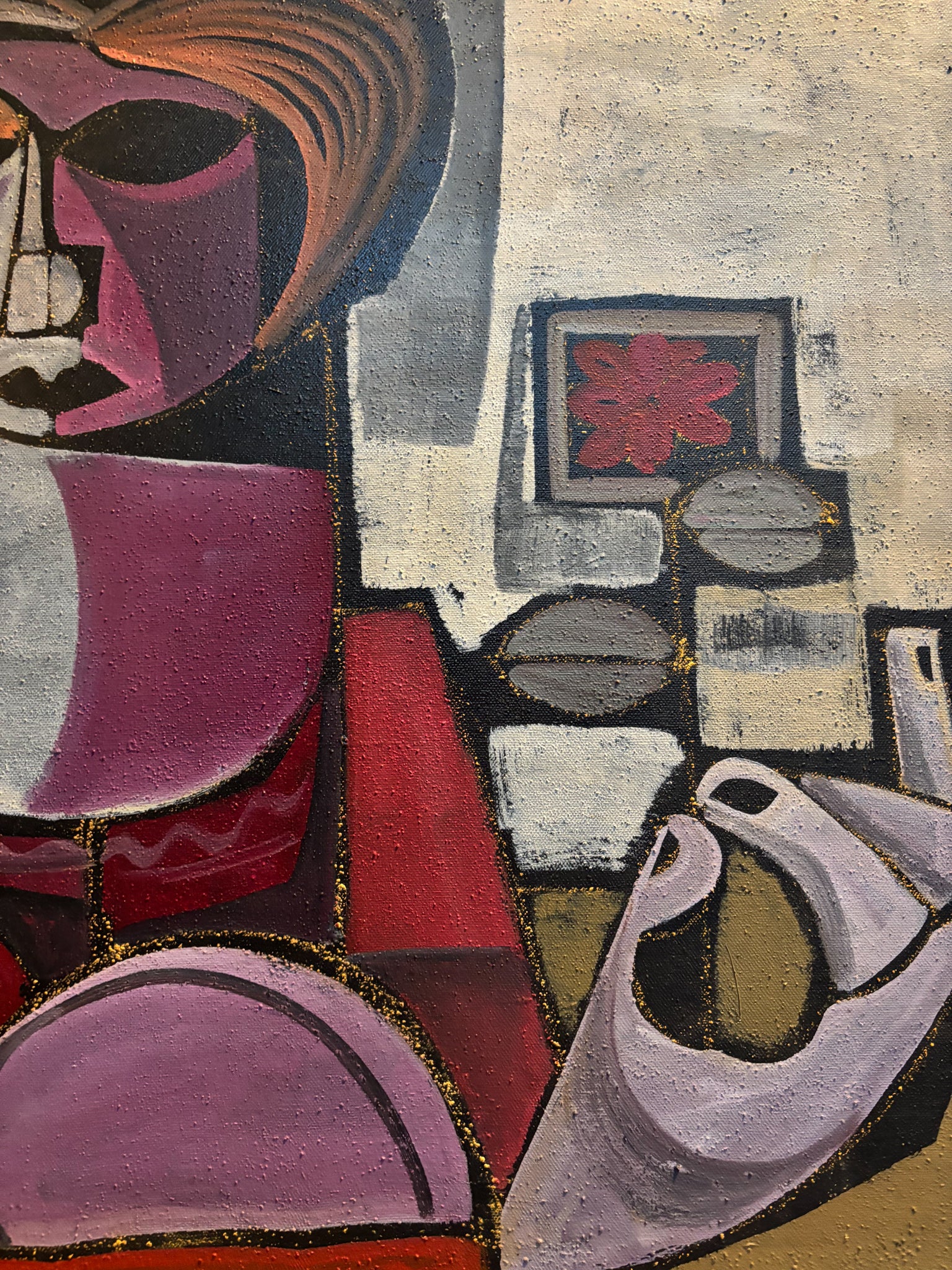 Dipinto 'Il Fiore Rosso', Vernice su Sabbia, di Vittorio Maria Di Carlo del 1973