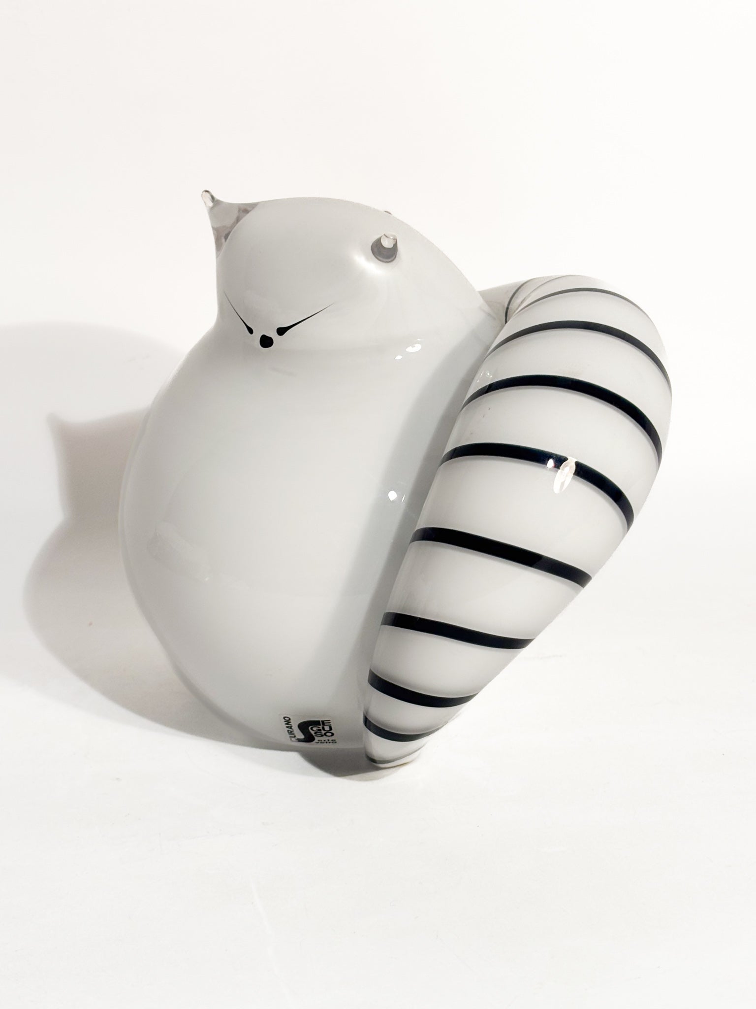 Scultura di Gatto in Vetro di Murano Bianco e Nero di Seguso Anni 90