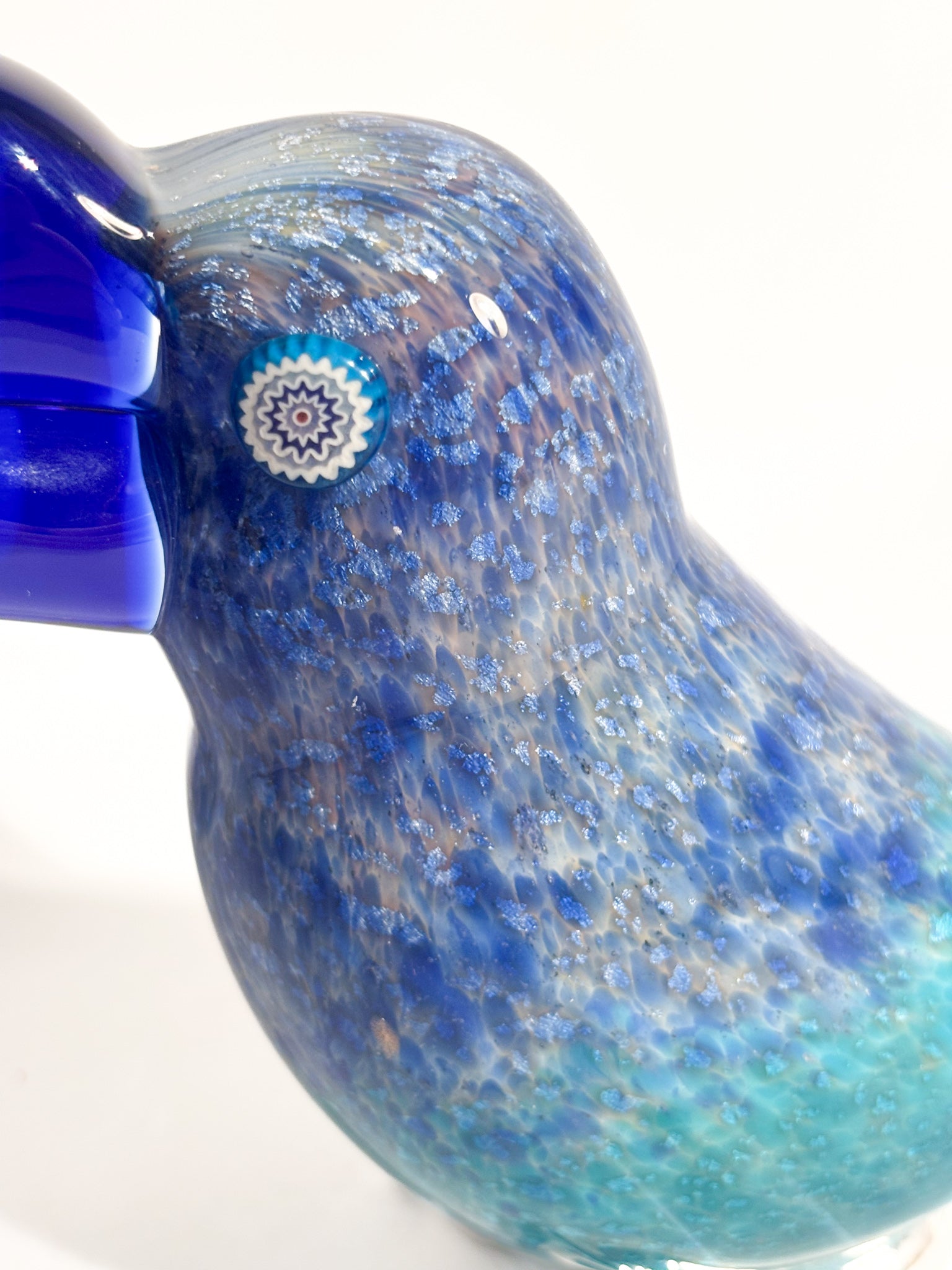 Scultura di Tucano in Vetro di Murano Blu e Metallo Argentato Dogale Anni 80