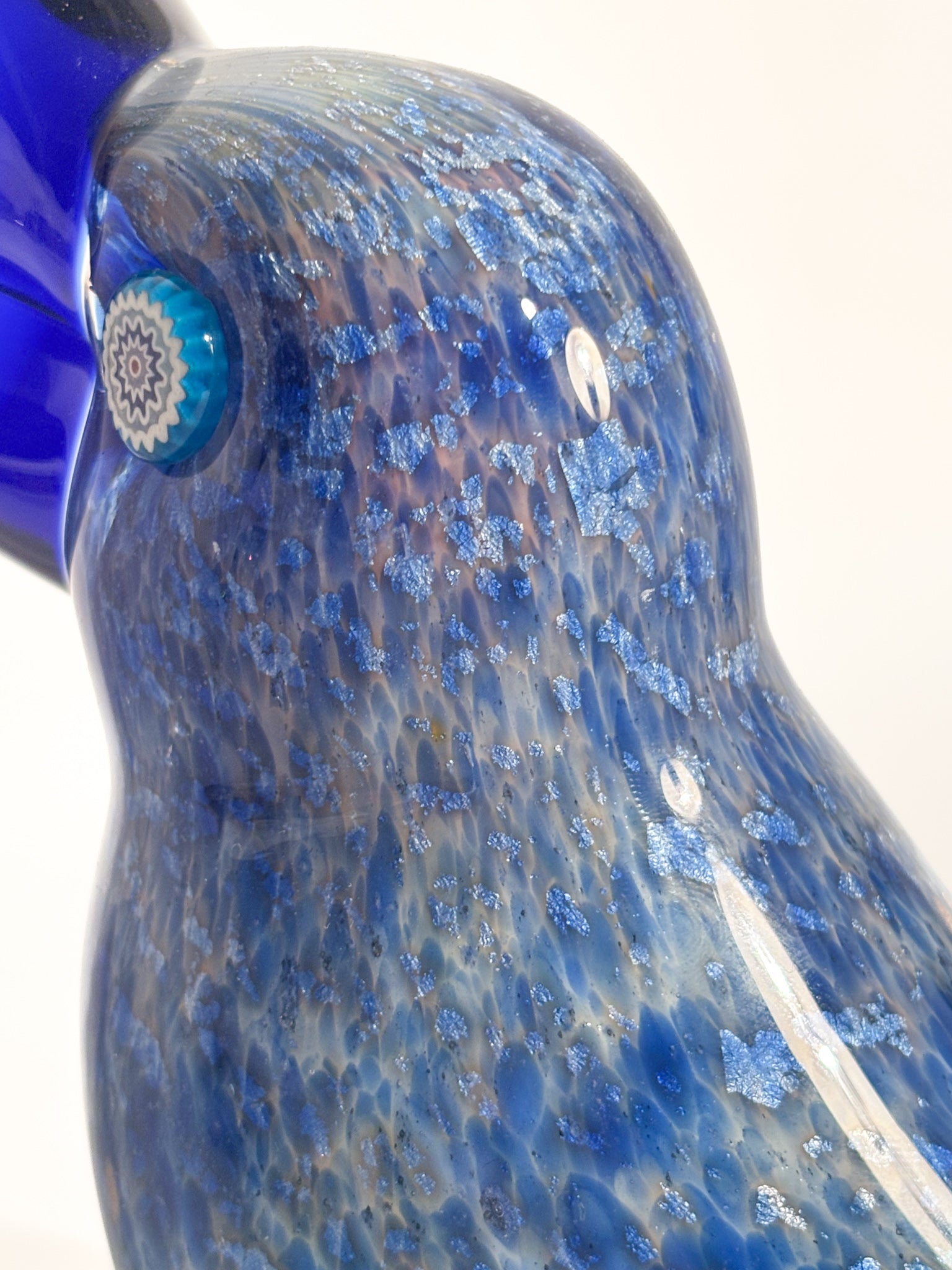 Scultura di Tucano in Vetro di Murano Blu e Metallo Argentato Dogale Anni 80