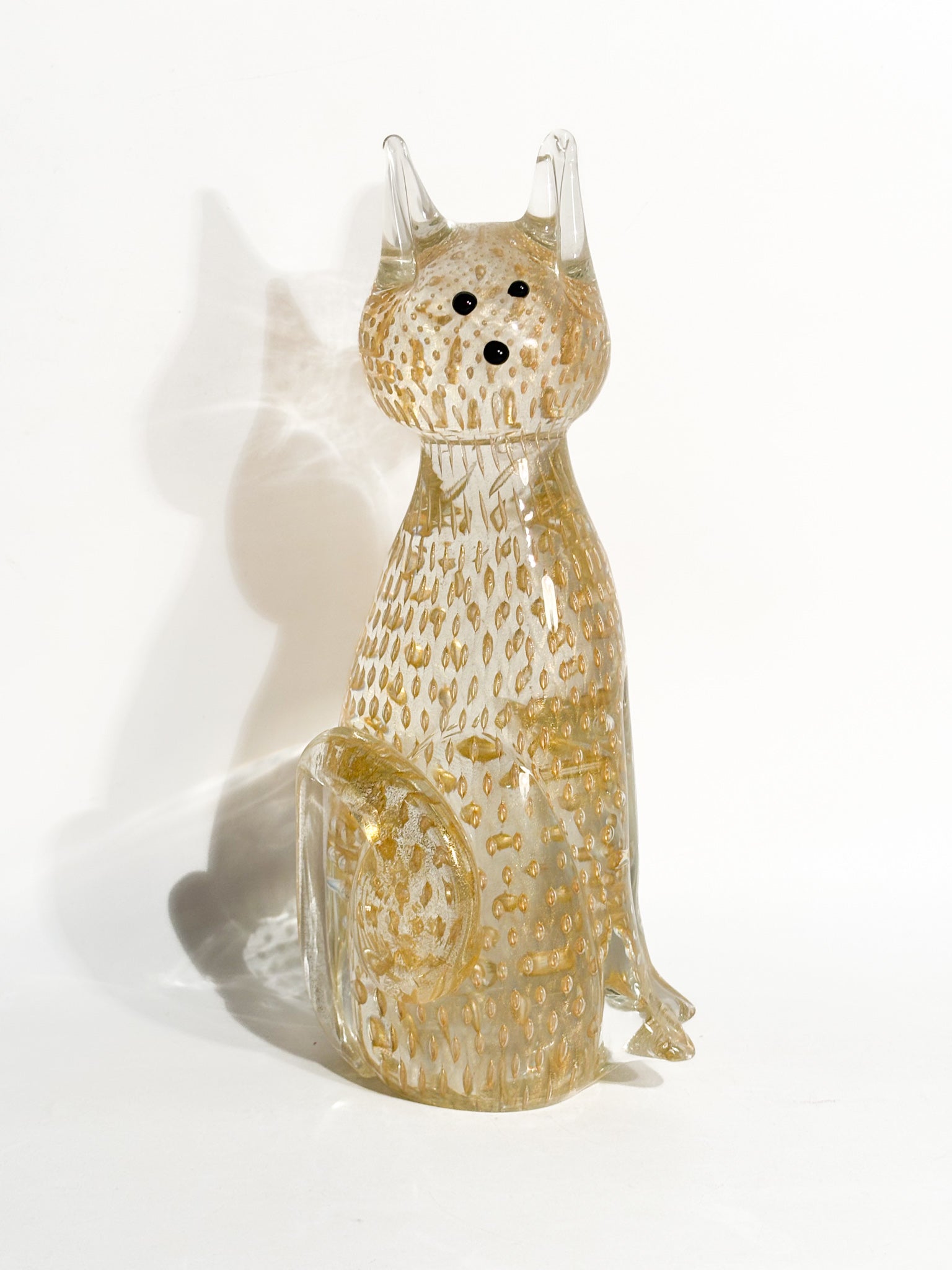 Scultura di Gatto in Vetro di Murano con Foglia d'Oro Anni 70