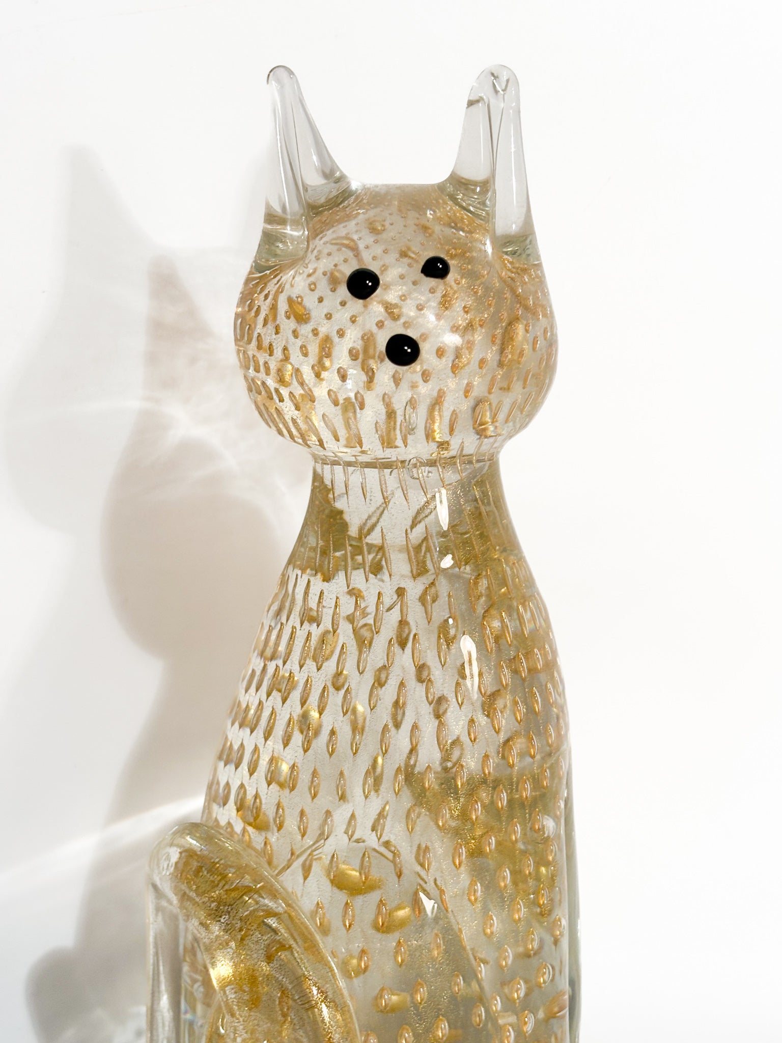 Scultura di Gatto in Vetro di Murano con Foglia d'Oro Anni 70