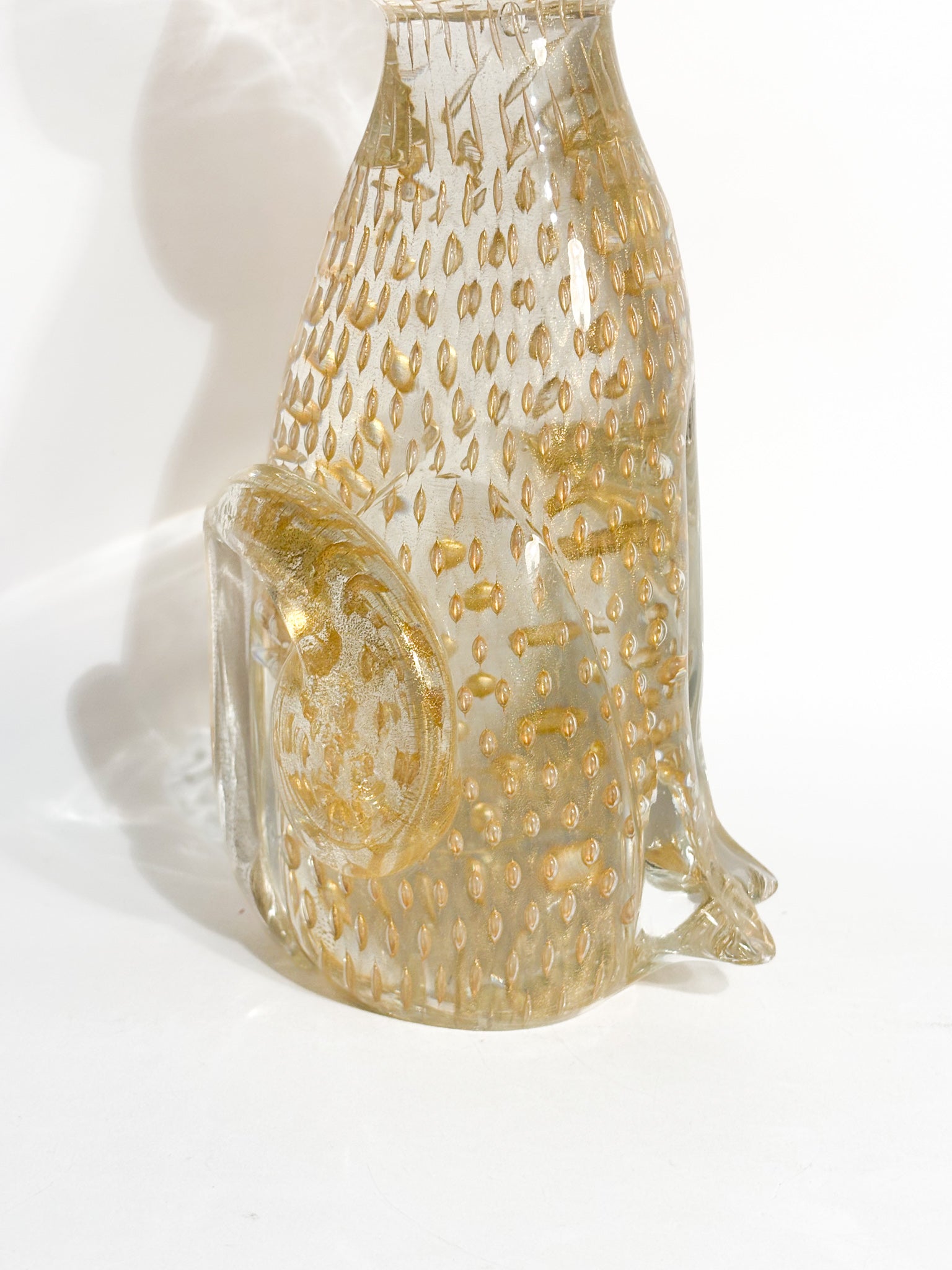 Scultura di Gatto in Vetro di Murano con Foglia d'Oro Anni 70
