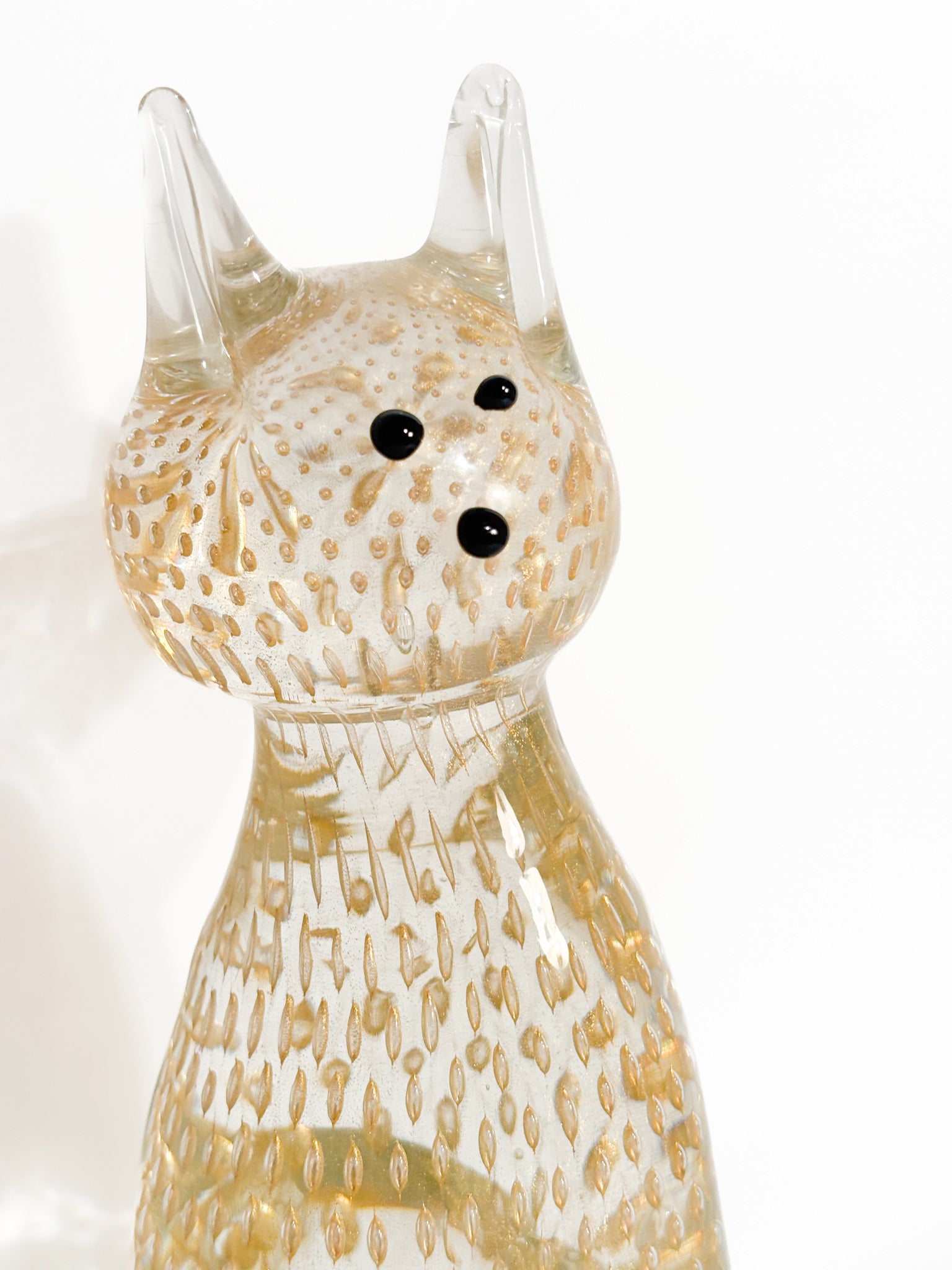 Scultura di Gatto in Vetro di Murano con Foglia d'Oro Anni 70