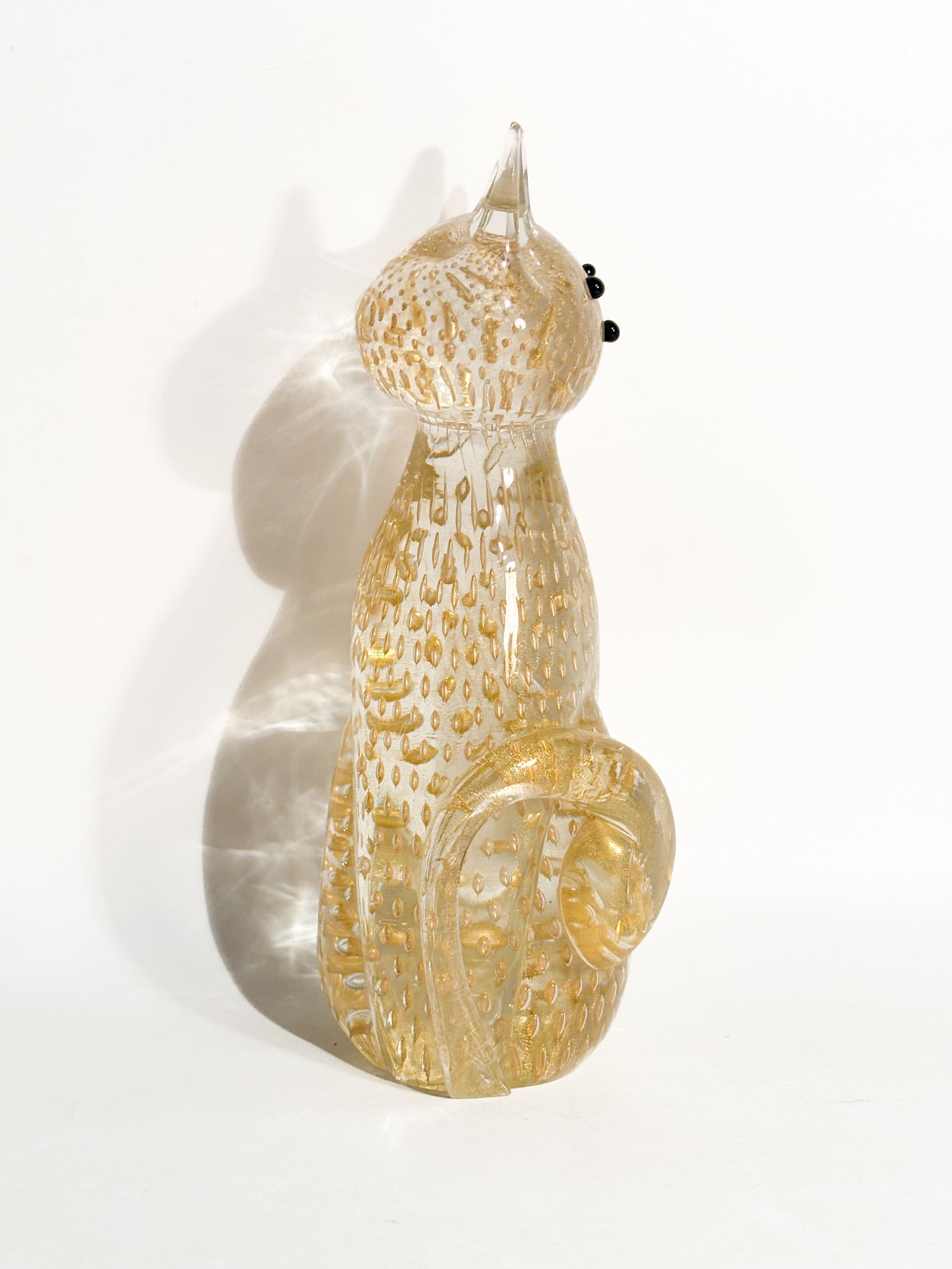 Scultura di Gatto in Vetro di Murano con Foglia d'Oro Anni 70