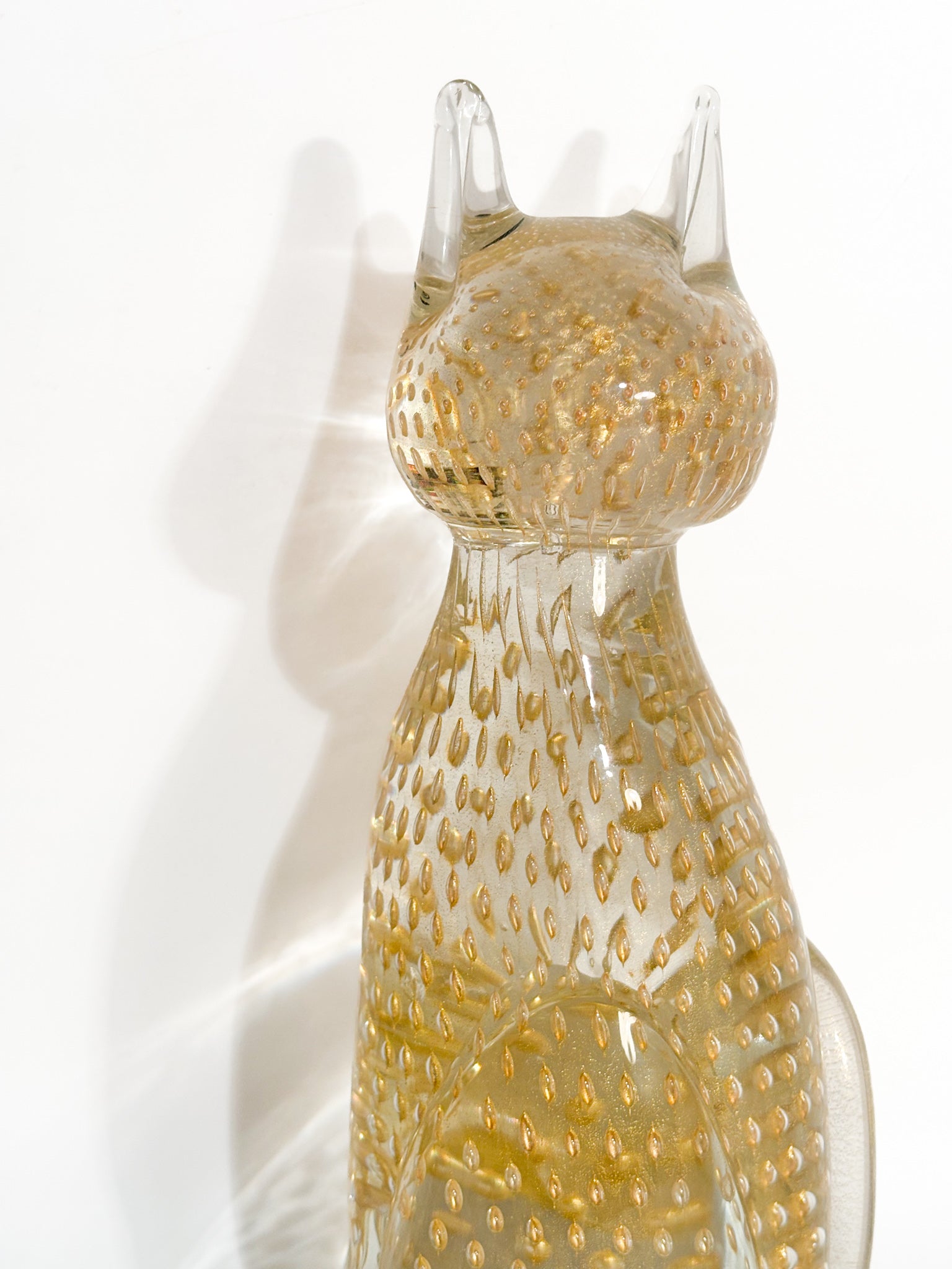 Scultura di Gatto in Vetro di Murano con Foglia d'Oro Anni 70