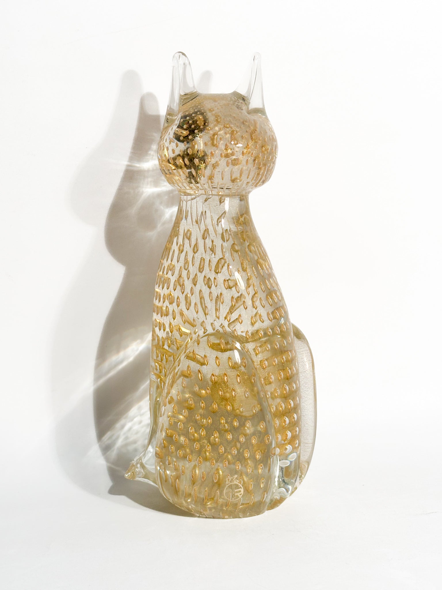 Scultura di Gatto in Vetro di Murano con Foglia d'Oro Anni 70