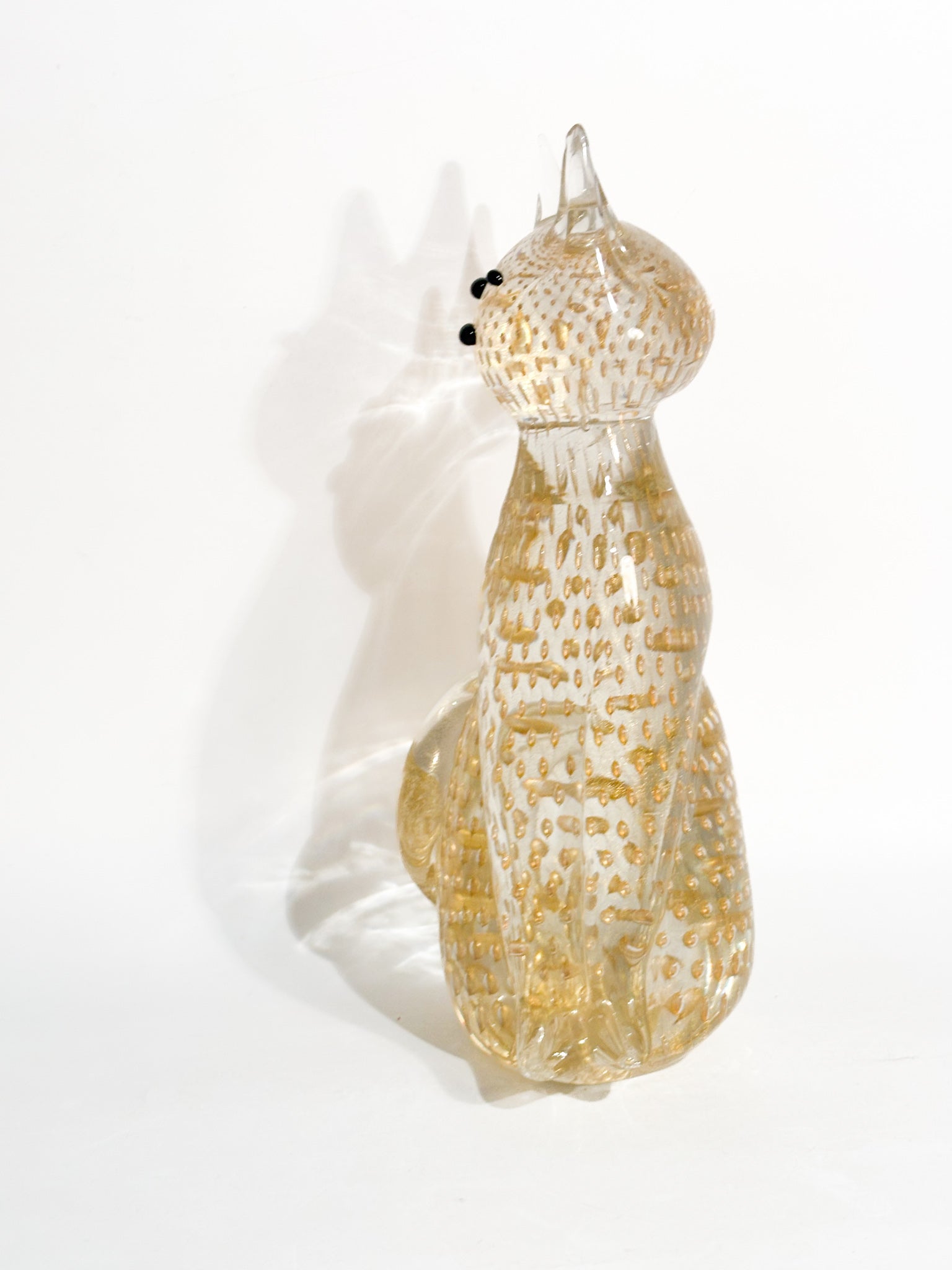 Scultura di Gatto in Vetro di Murano con Foglia d'Oro Anni 70
