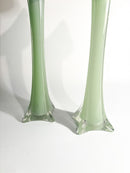 Pair of Single-lancet Vases in Green Murano Glass from the 1970s