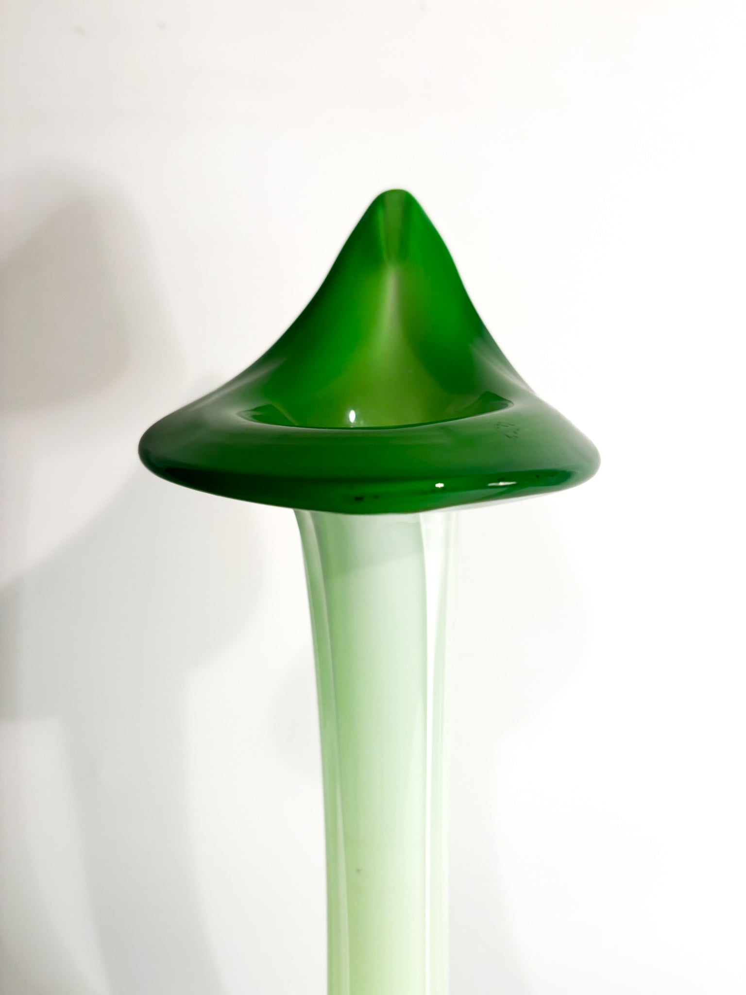 Pair of Single-lancet Vases in Green Murano Glass from the 1970s