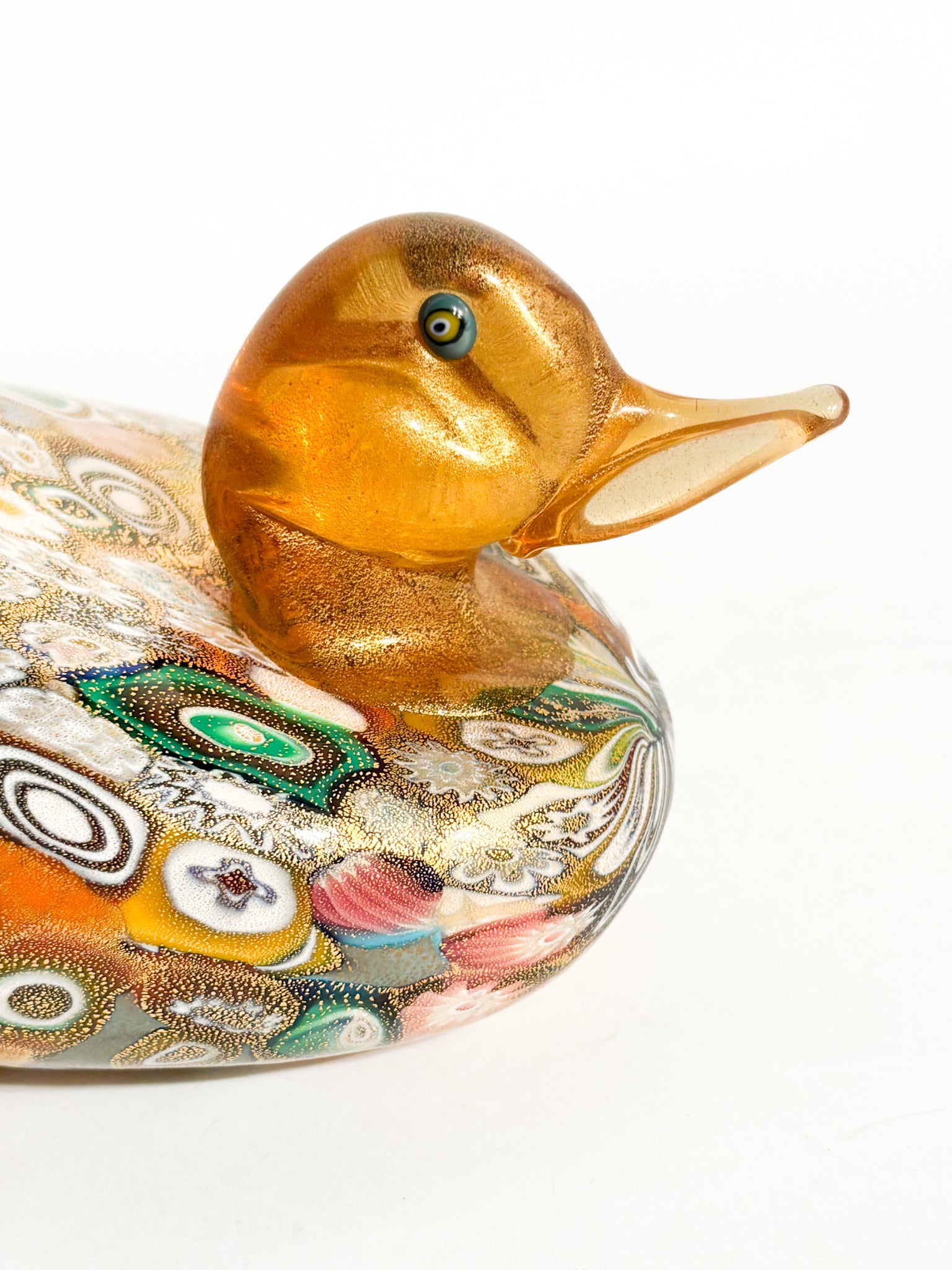 Papera in Vetro di Murano con Murrine e Foglia d'Oro Anni 80