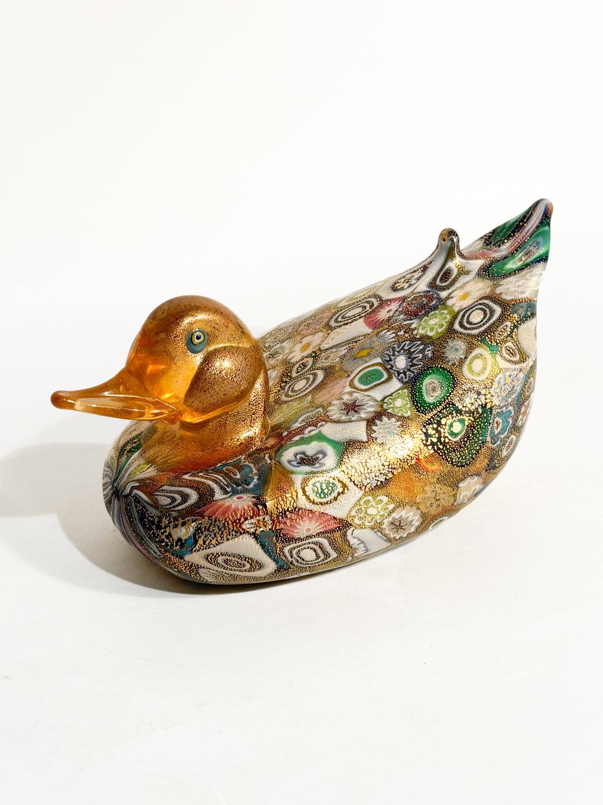 Papera Caprile Papera in Vetro di Murano con Murrine e Foglia d'Oro Anni 80