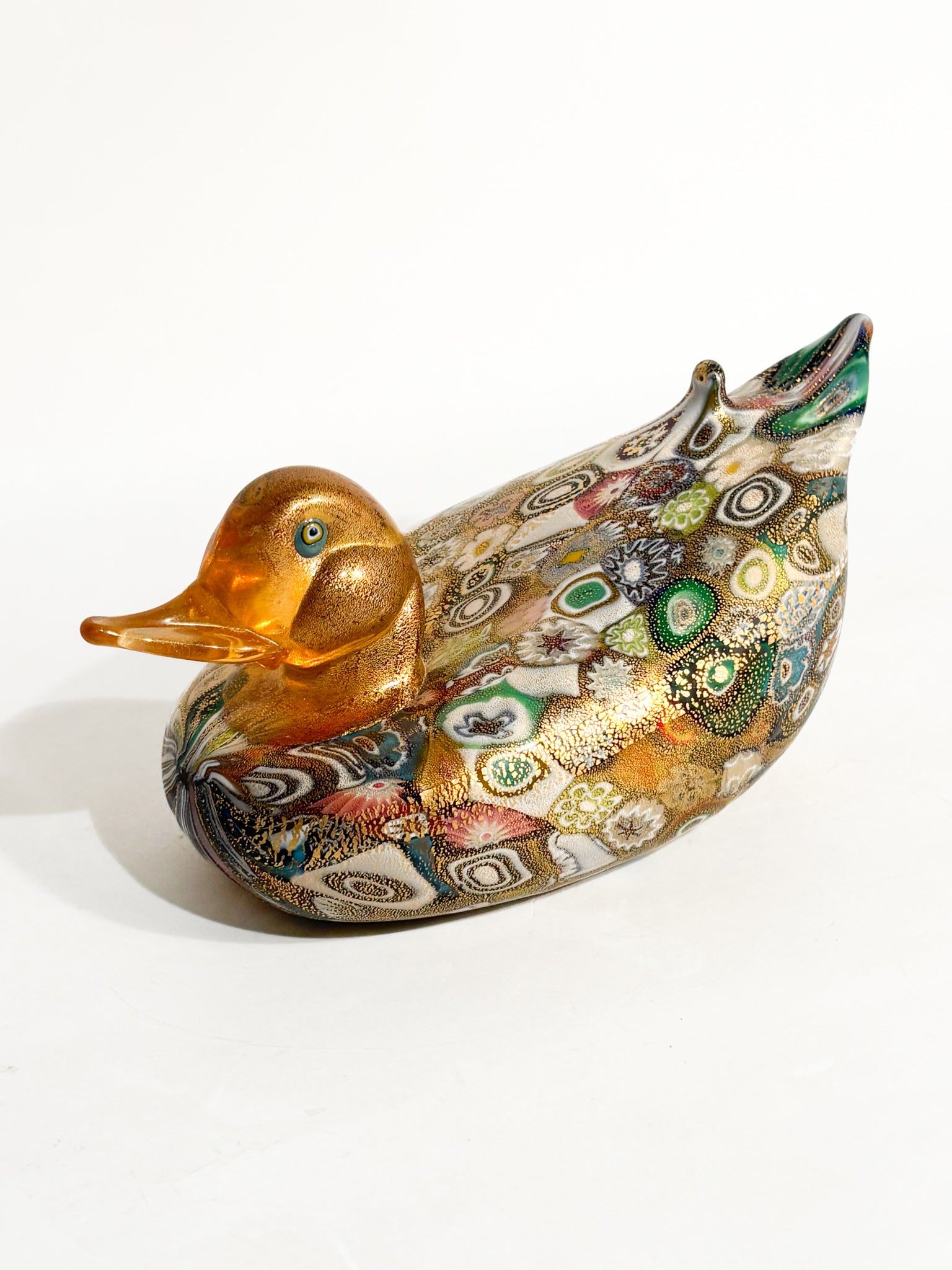 Papera in Vetro di Murano con Murrine e Foglia d'Oro Anni 80