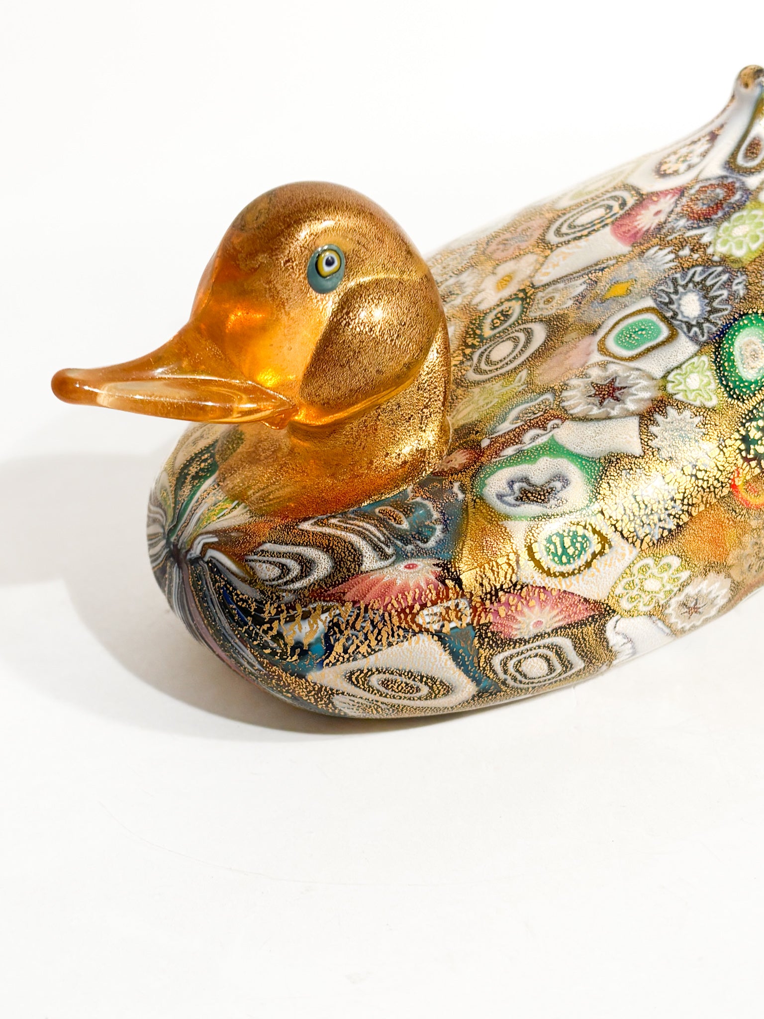 Papera in Vetro di Murano con Murrine e Foglia d'Oro Anni 80