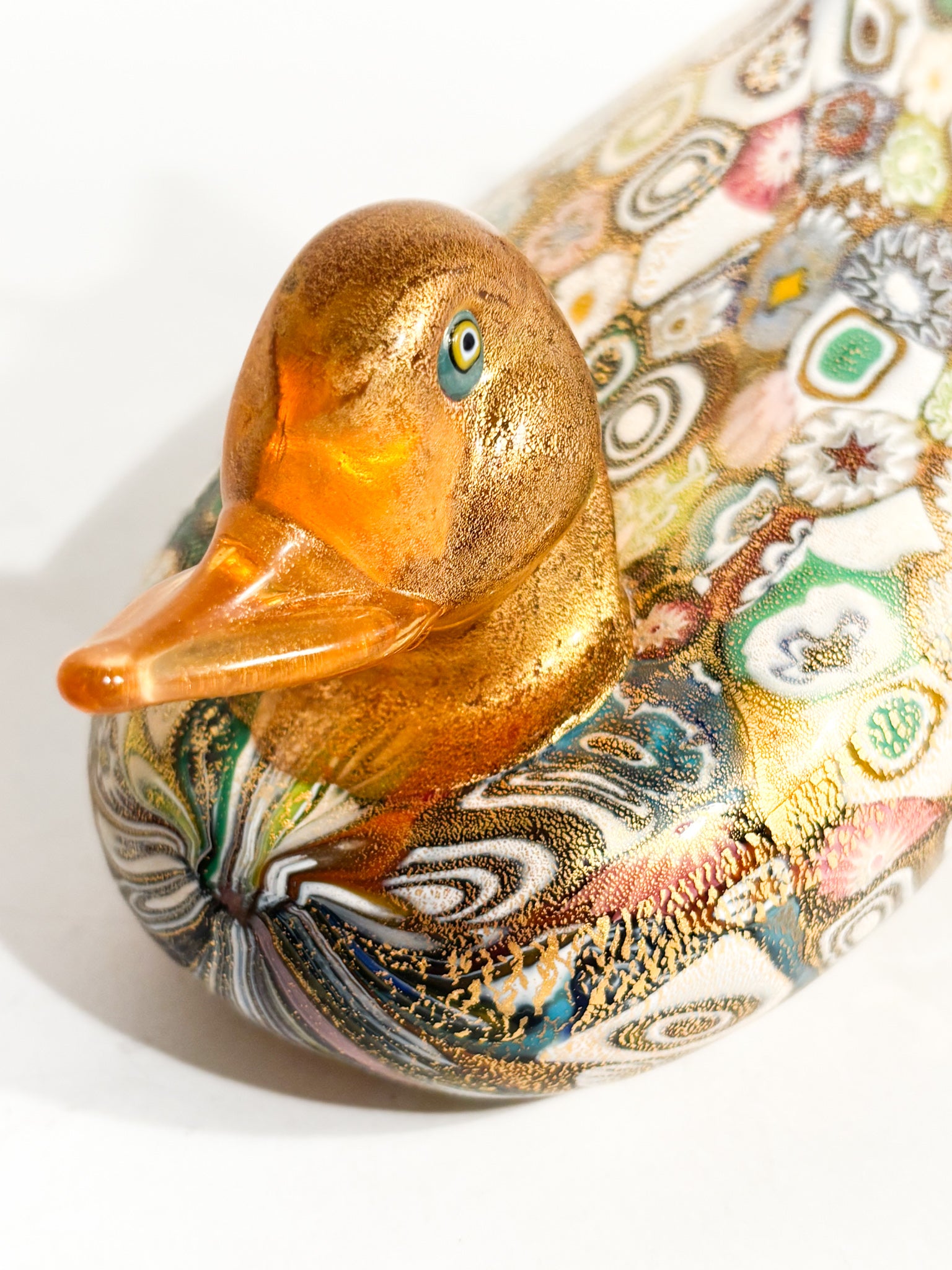 Papera in Vetro di Murano con Murrine e Foglia d'Oro Anni 80