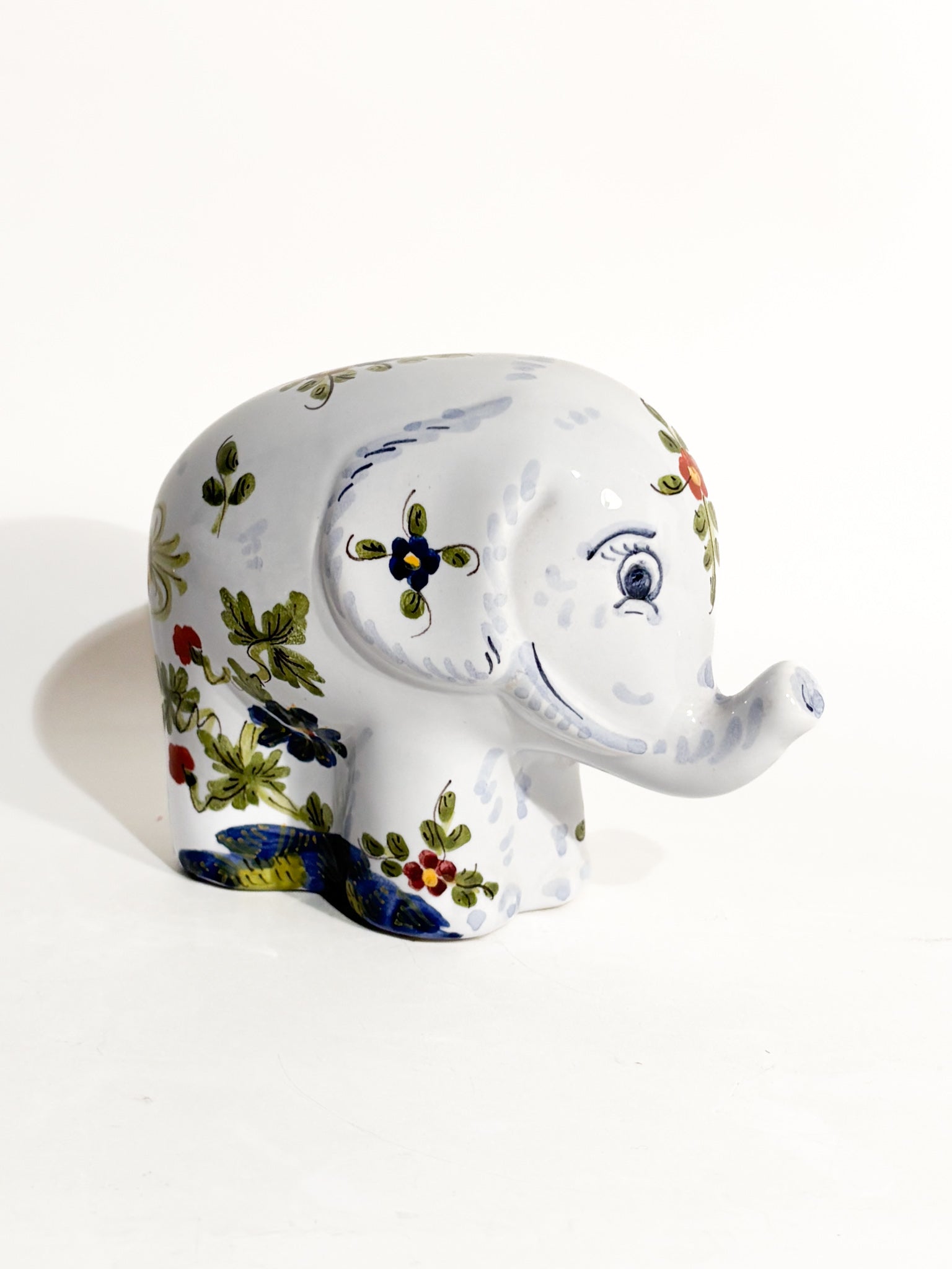 Elefante in Ceramica di Faenza Dipinta a Mano Anni 80