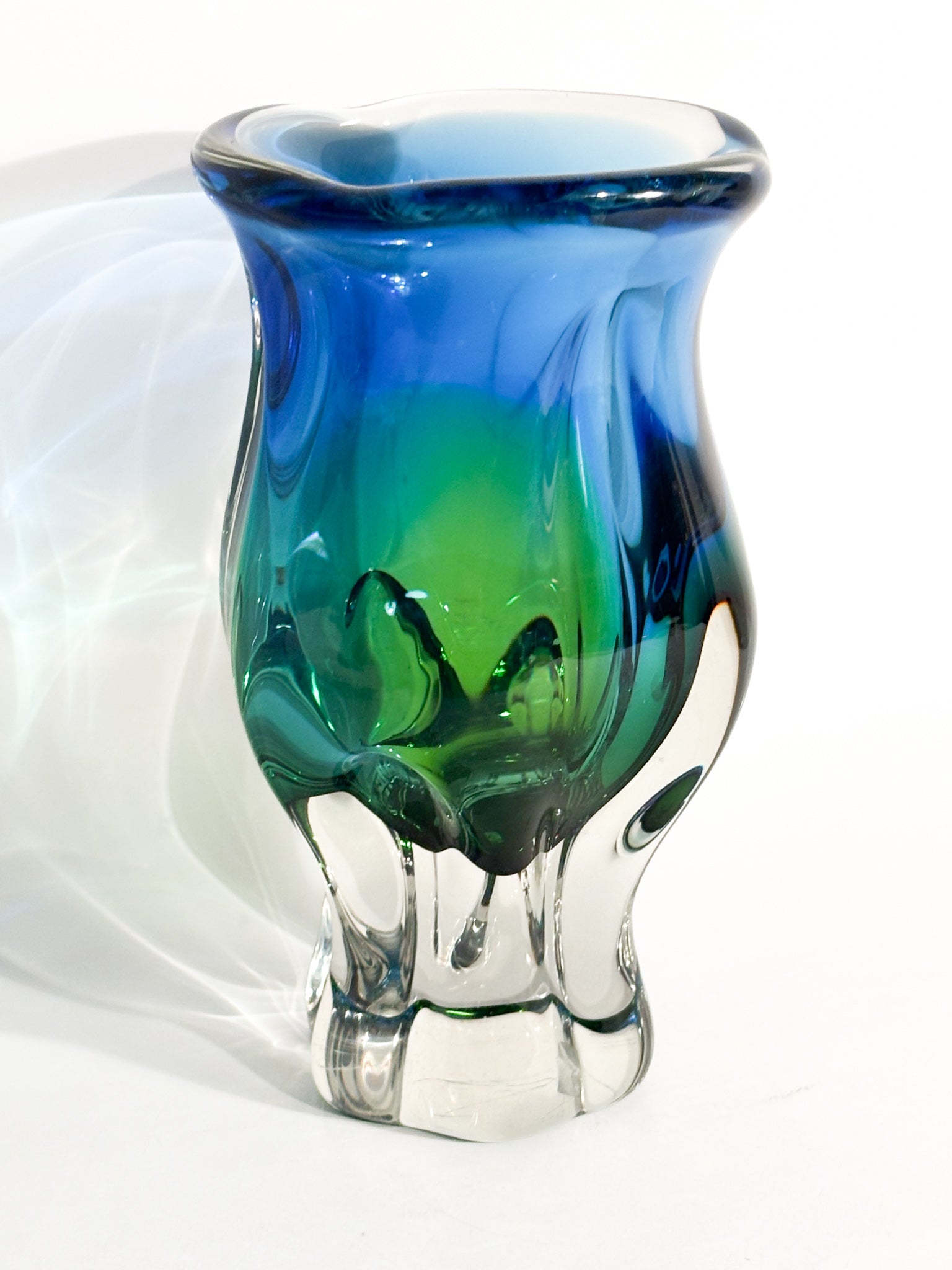 Vaso in Vetro di Murano Sommerso Blu e Verde Anni 70