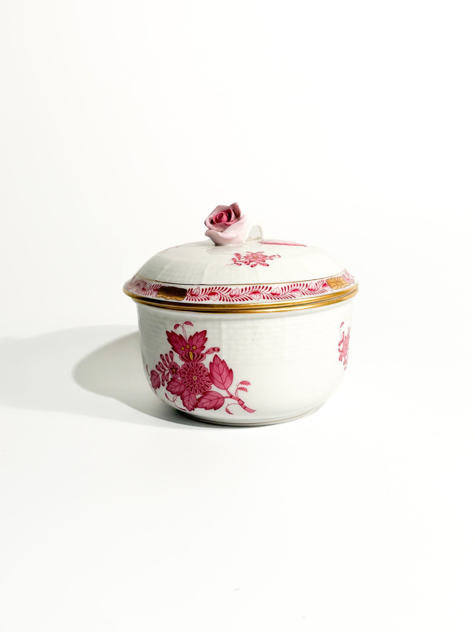 Herend Apponyi Pink Porcelain Sugar Bowl Box from the 1950s