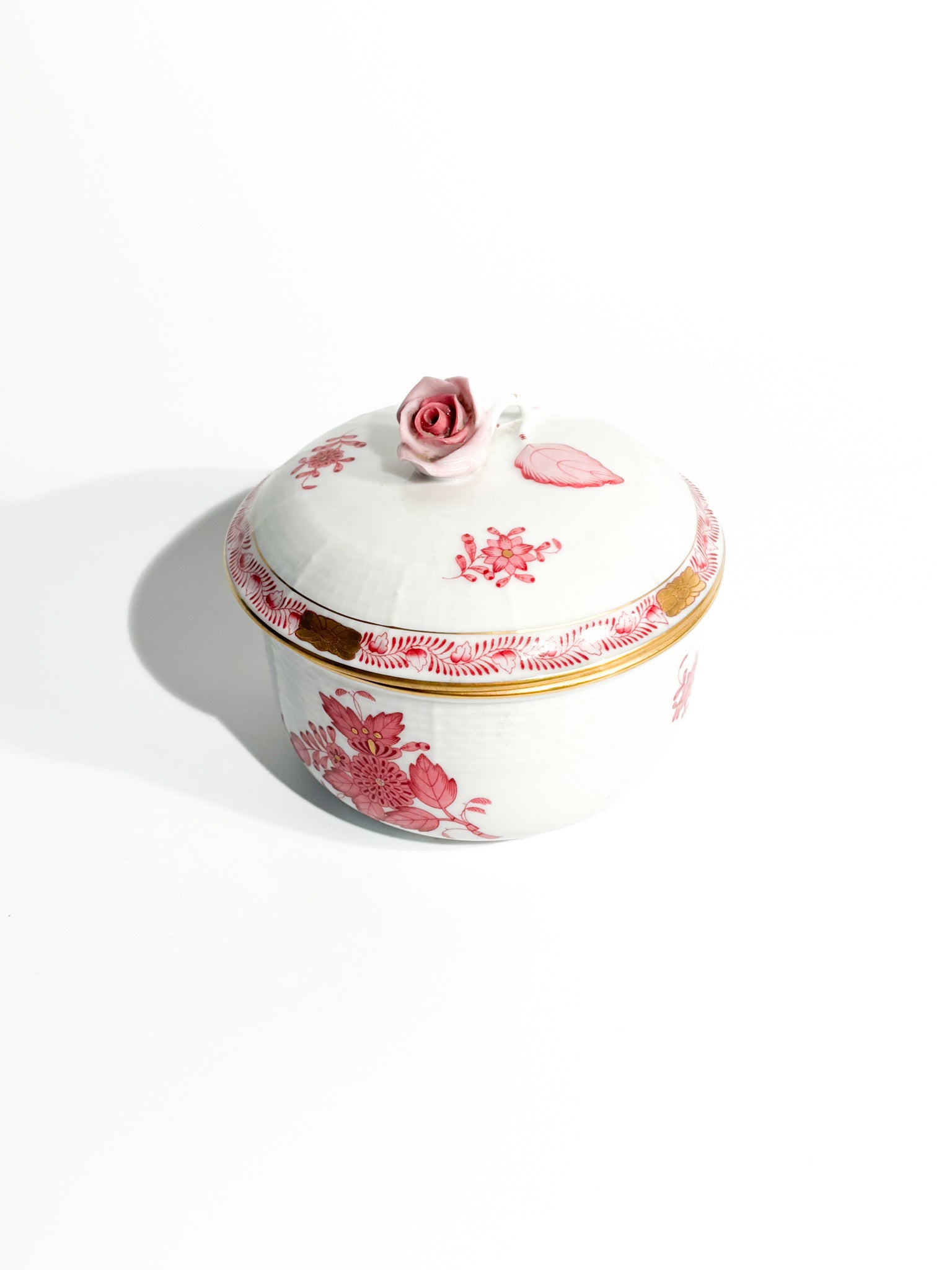 Herend Apponyi Pink Porcelain Sugar Bowl Box from the 1950s