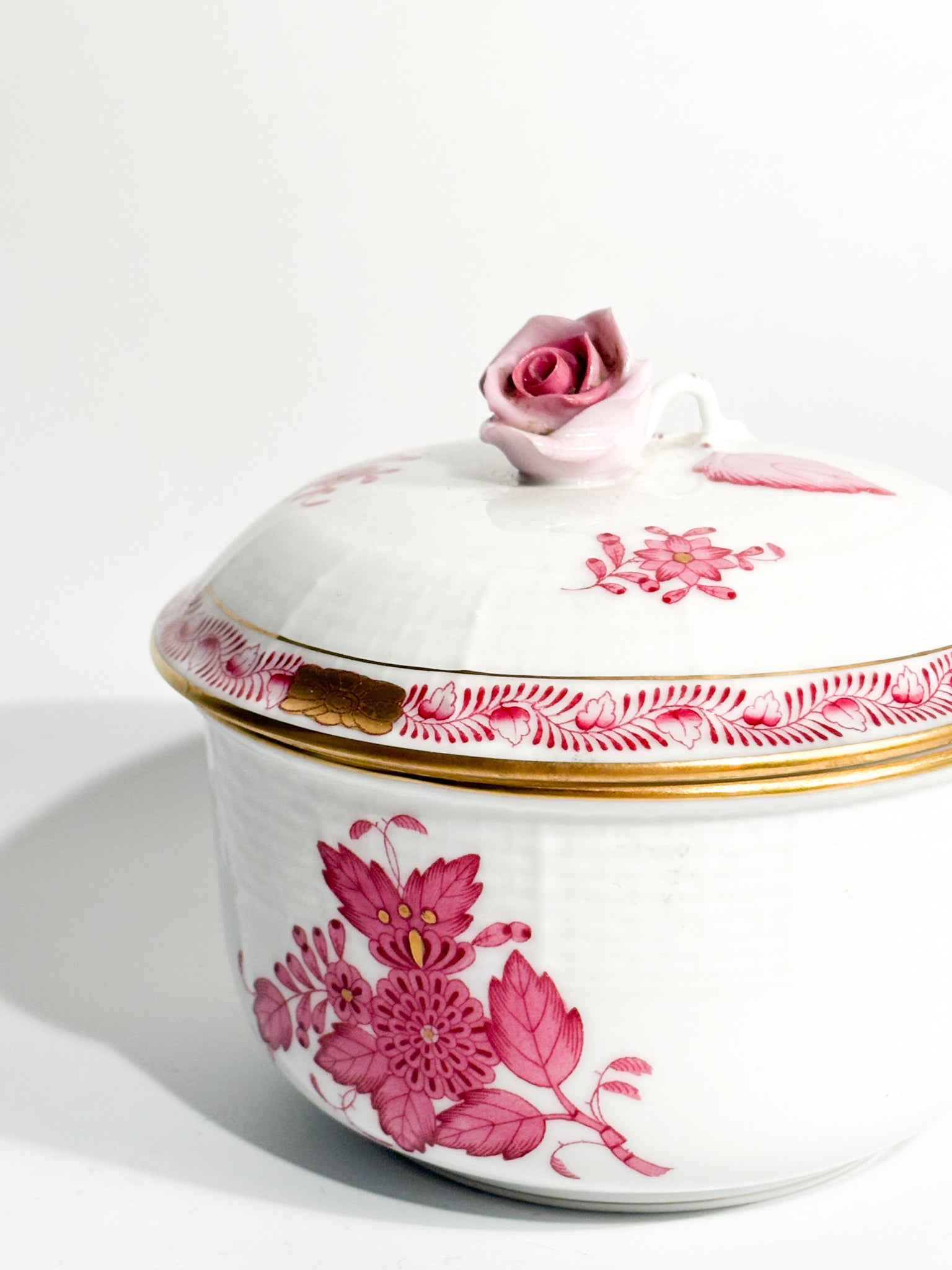 Herend Apponyi Pink Porcelain Sugar Bowl Box from the 1950s