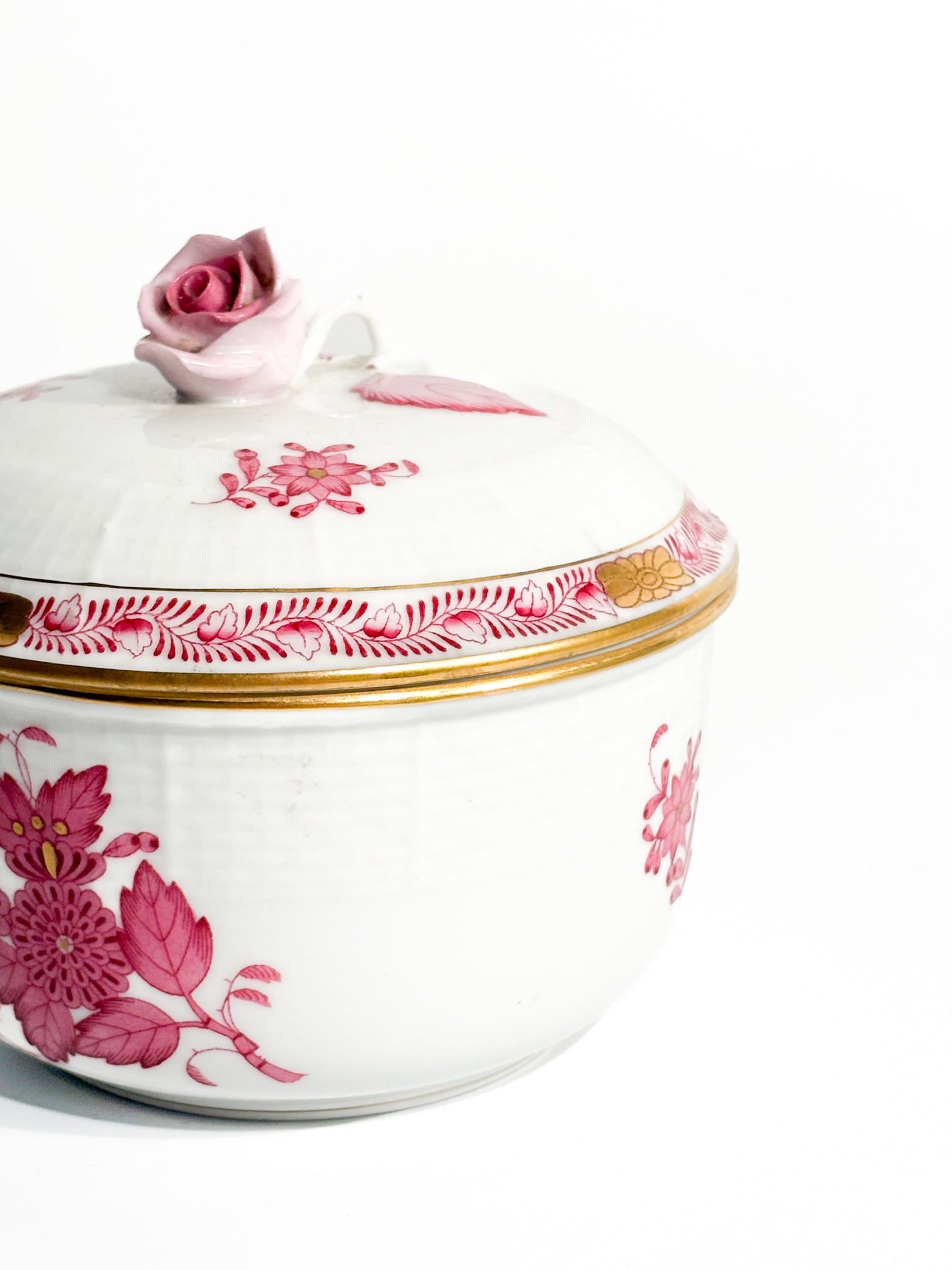 Herend Apponyi Pink Porcelain Sugar Bowl Box from the 1950s