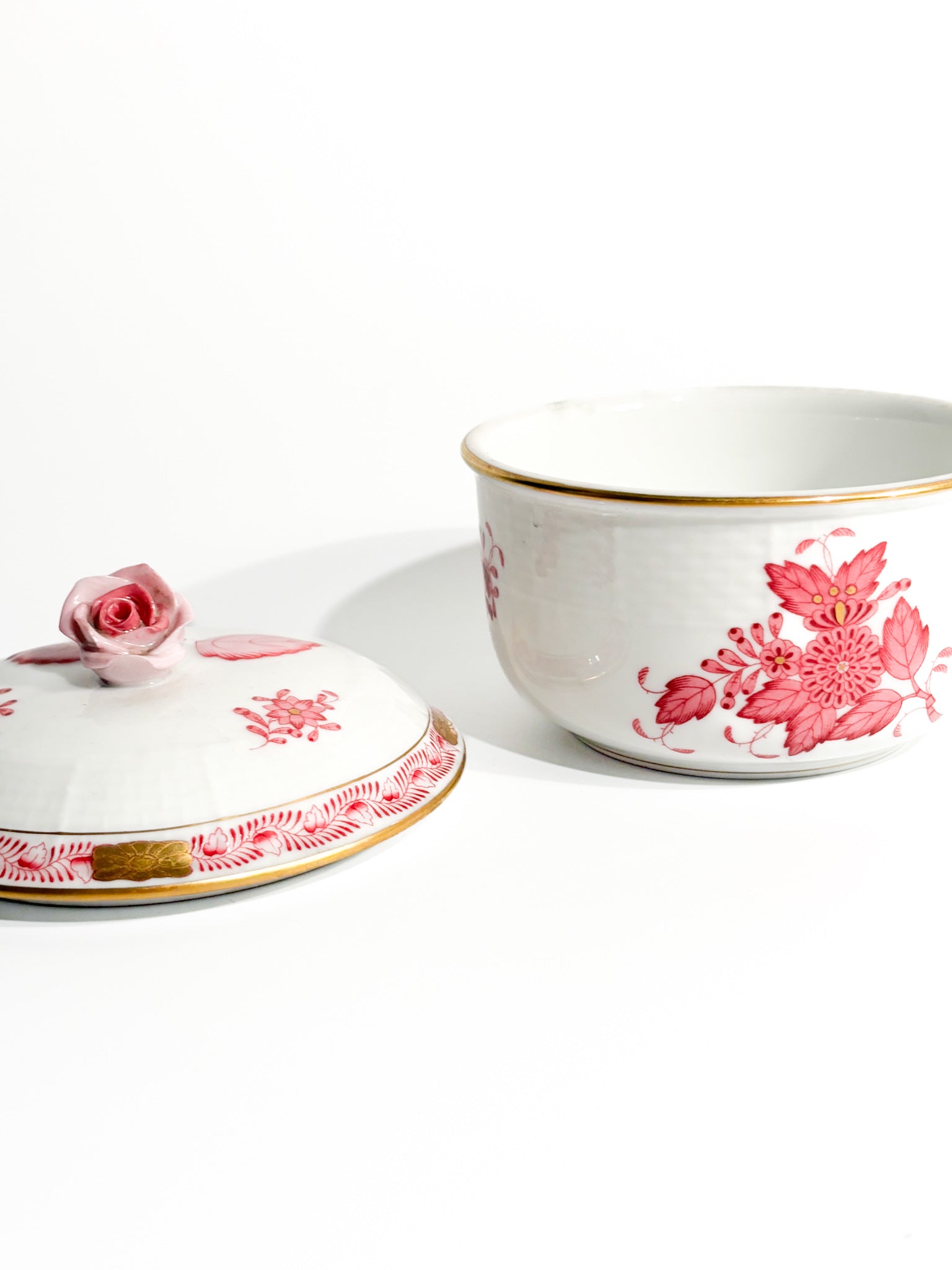 Herend Apponyi Pink Porcelain Sugar Bowl Box from the 1950s